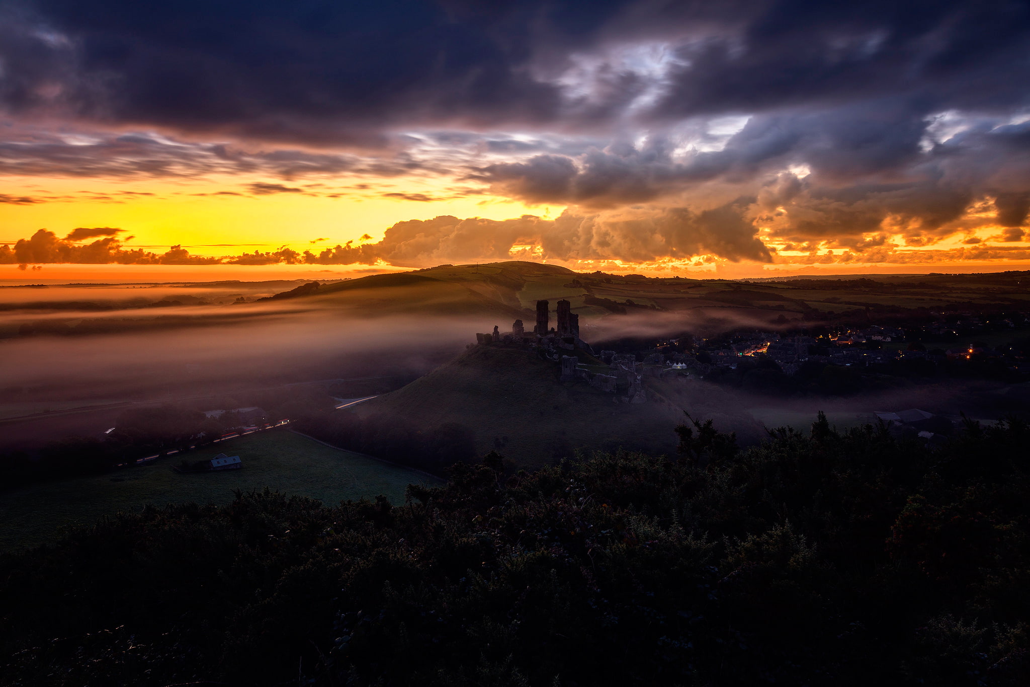 The Narratographer, 1080P, Dorset, sunset, autumn, Corfe Castle, HD Wallpaper
