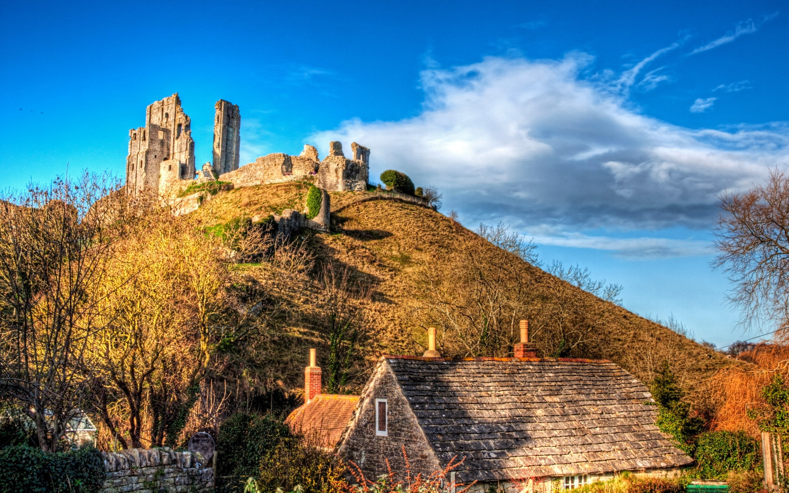 corfe castle, 2K, HD Wallpaper