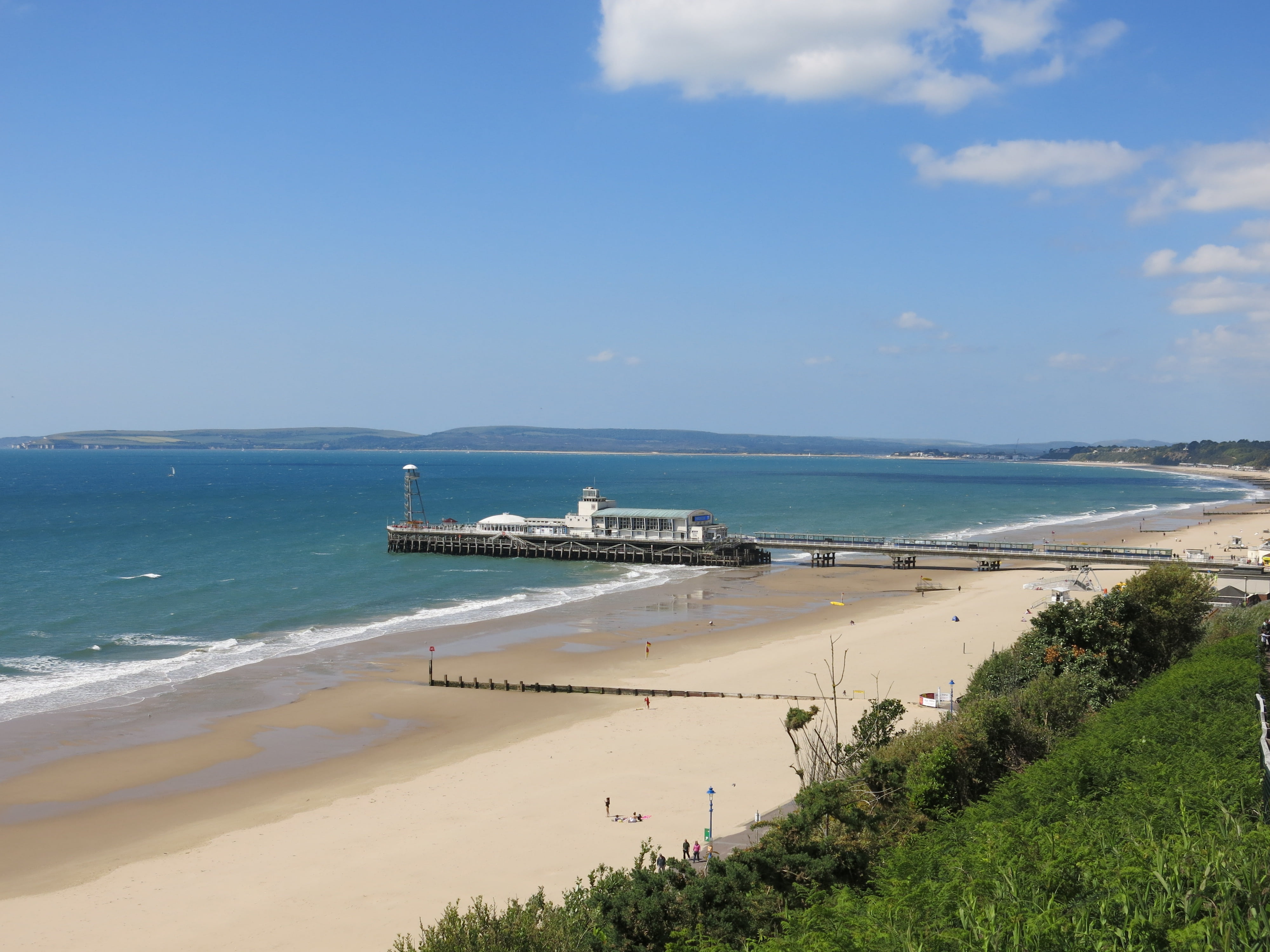 england, bournemouth, mode of transportation, pier, nature, dorset, tranquil scene, turquoise colored, cloud - sky, tranquility, nautical vessel, water, HD Wallpaper