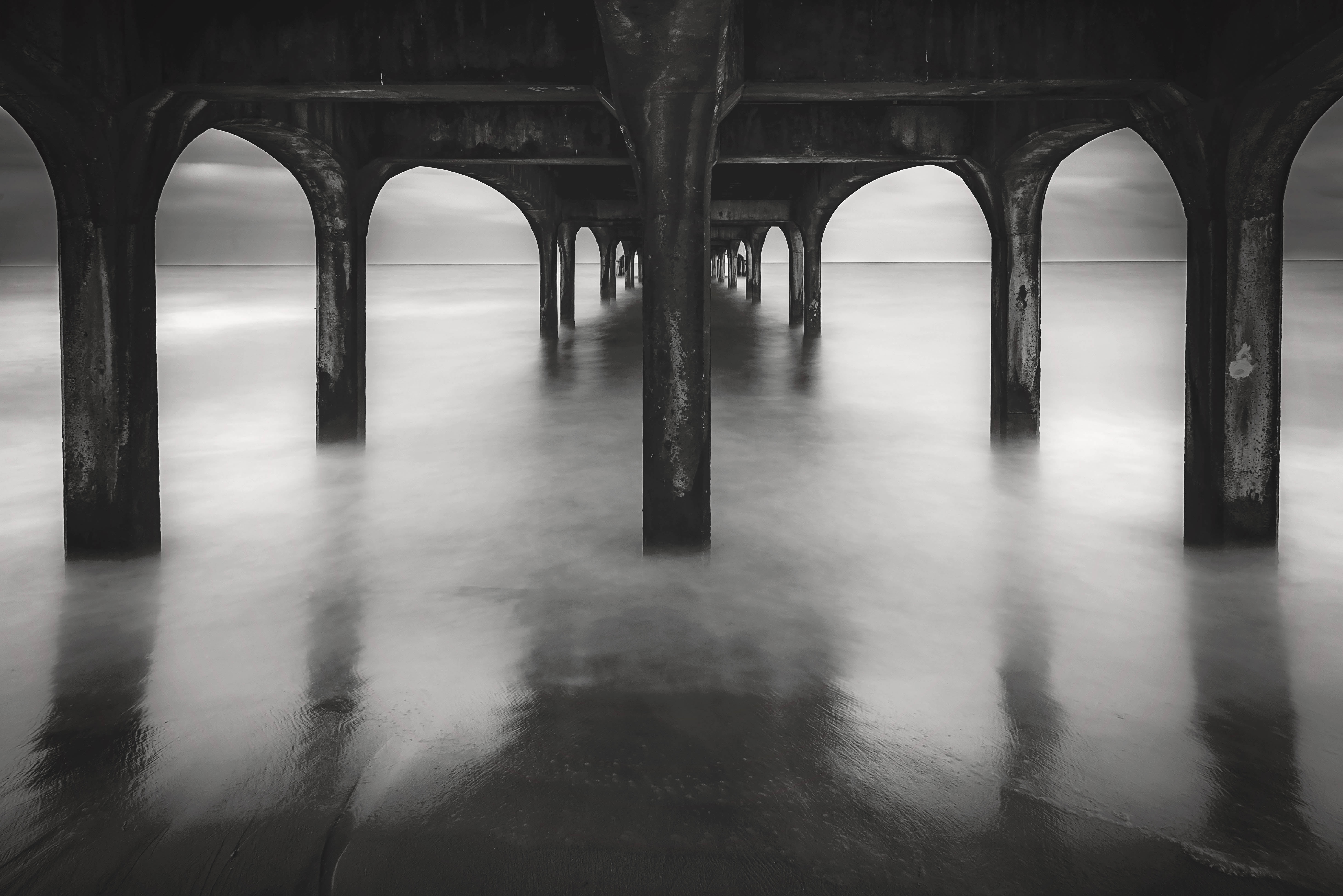 gray scale, concrete, scale, old, Stopper, Nikon, photo, Tamron, Boscombe Pier, Seascape, gray, architecture, Long Exposure, 5K, Beach, boscombe, Dorset, HD Wallpaper