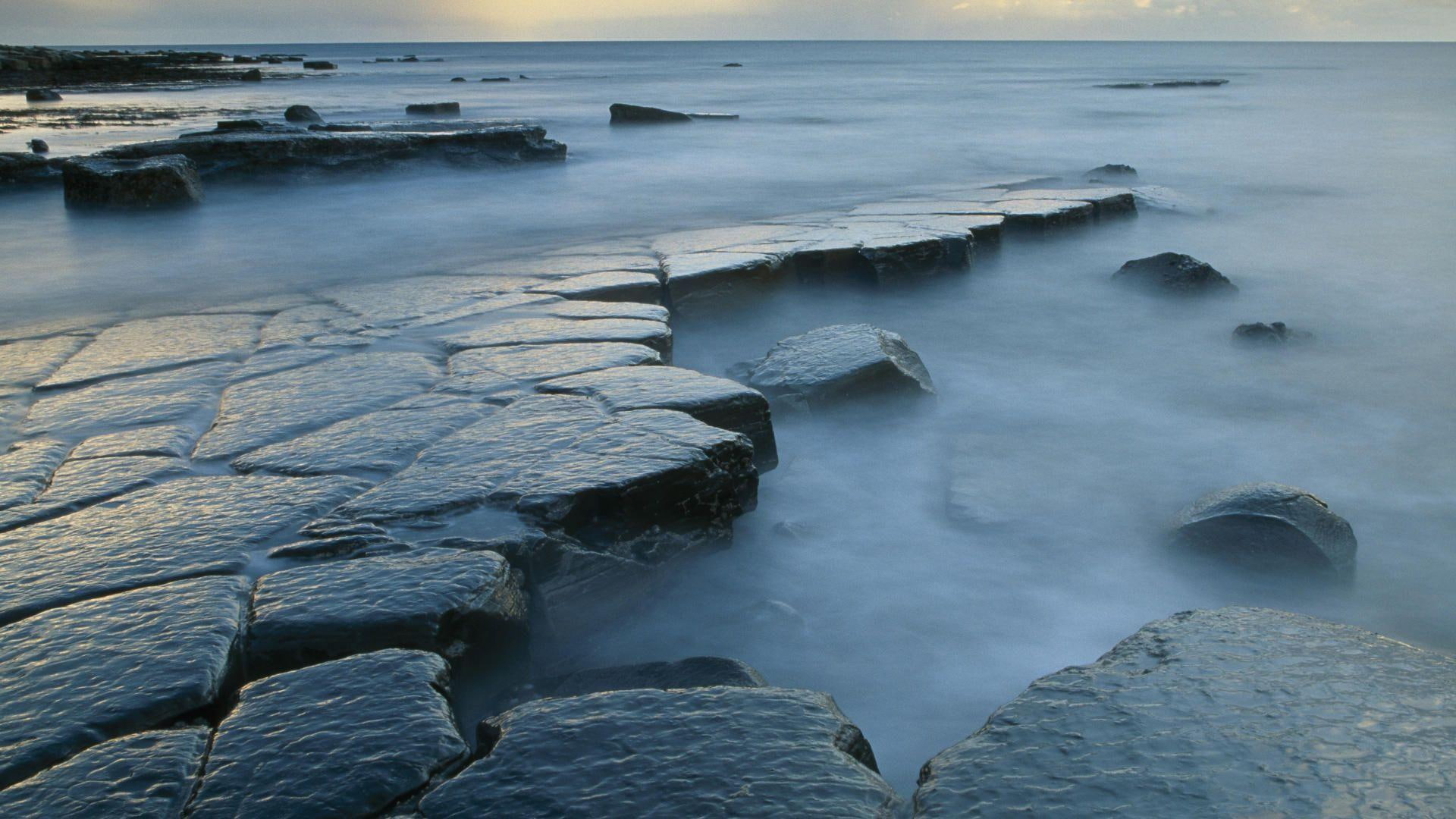 1080P, bay, engl, rocks, mist, nature and landscapes, kimmeridge, dorset, shore, HD Wallpaper