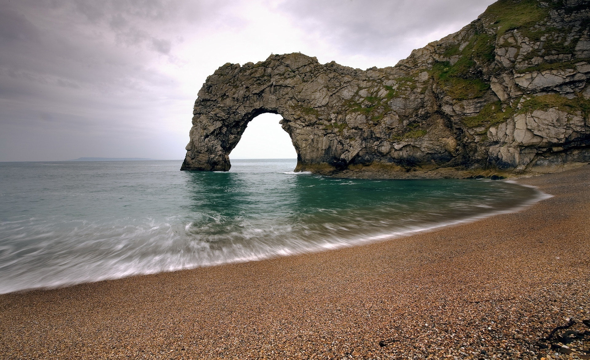 rock - object, dorset, tranquility, Beach, horizon, jurassic icon, durdle door, land, water, solid, Nature, scenics - nature, durdle door, sky, no people, HD Wallpaper