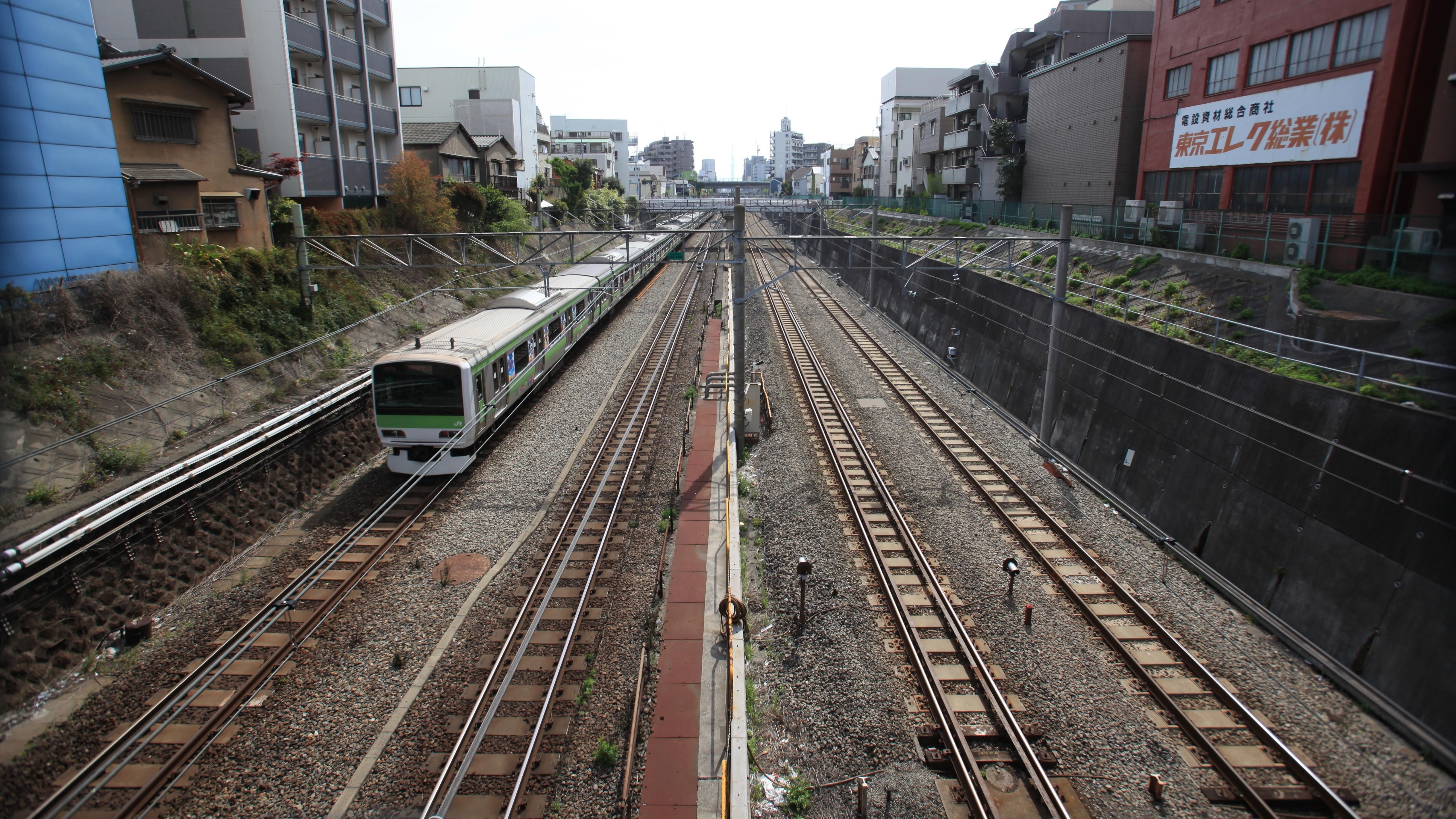 railroad, public transport, city, tram, metropolis, transportation, train tracks, lrt, railway, vehicle, train, rolling stock, subway, 5K, tokyo, japan, HD Wallpaper