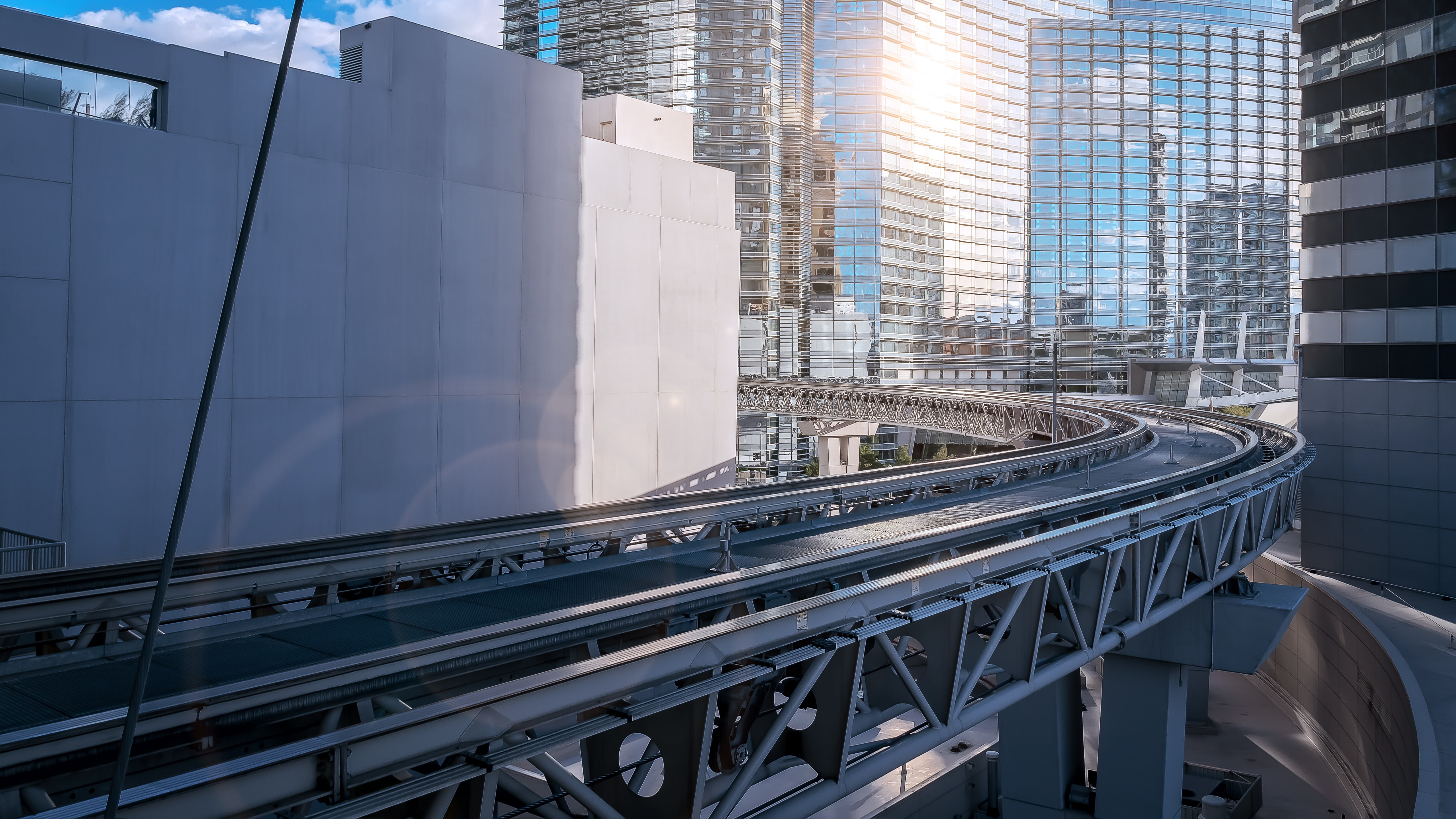 america, downtown, vdara, 5K, nevada, monorail, transportation, skyscrapers, bellagio, bellagio vdara station, vdara station, tram, architecture, aria express, HD Wallpaper