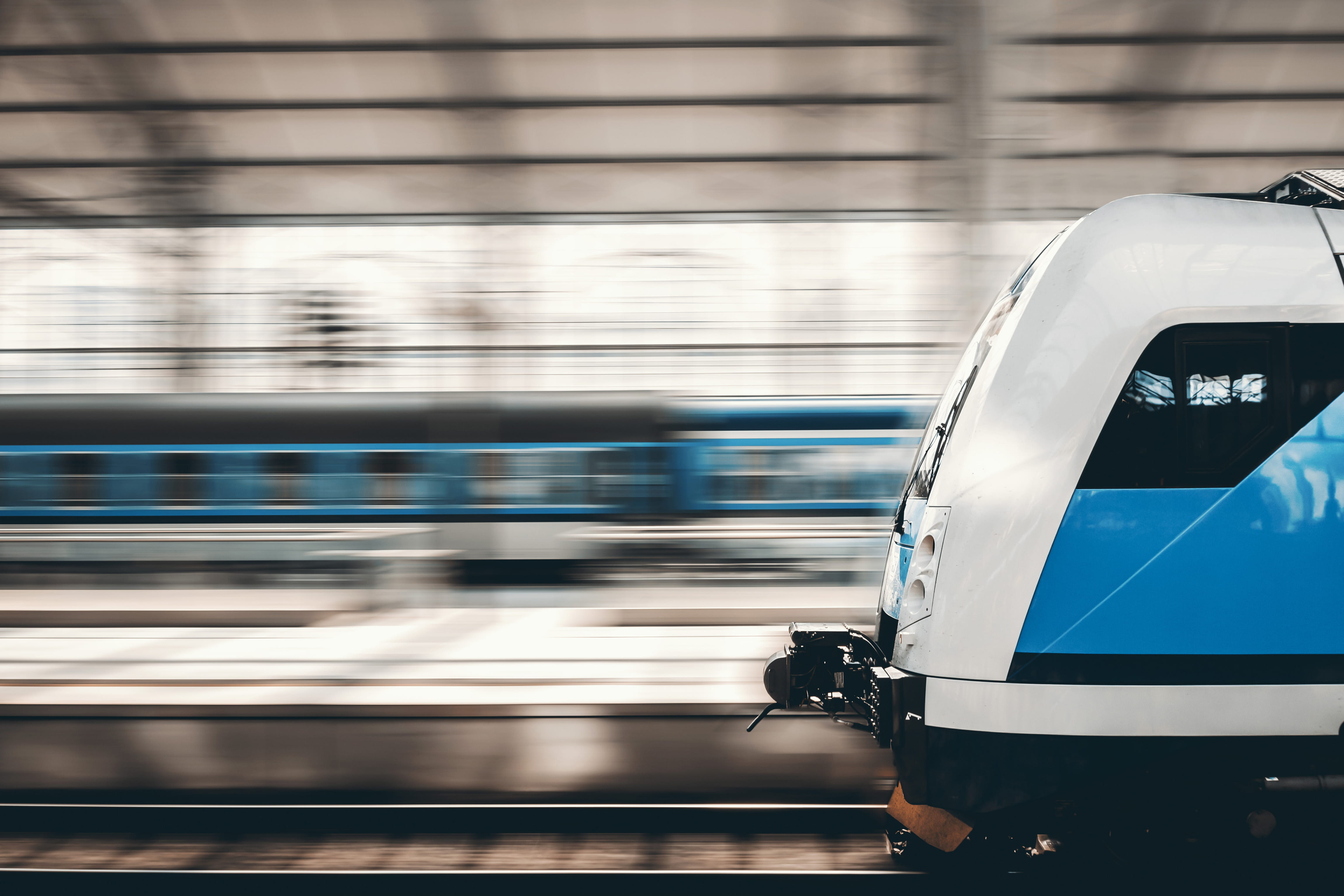 land vehicle, day, outdoors, architecture, railroad station platform, blurred motion, railroad track, station, speed, mode of transportation, 4K, transportation, HD Wallpaper
