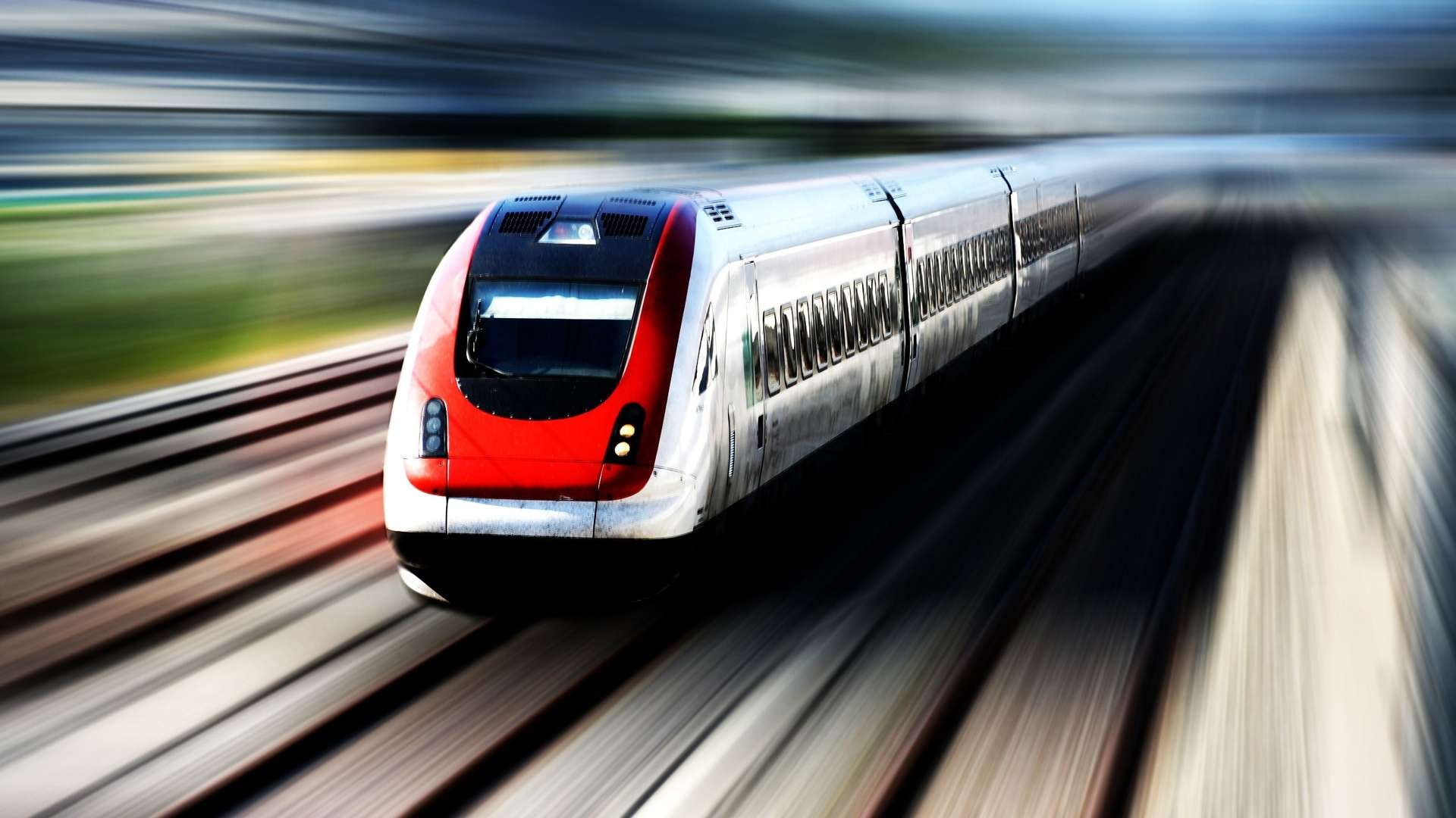 speed, hd, red, rail, 1080P, train, high speed, red train, white, moving, high, HD Wallpaper