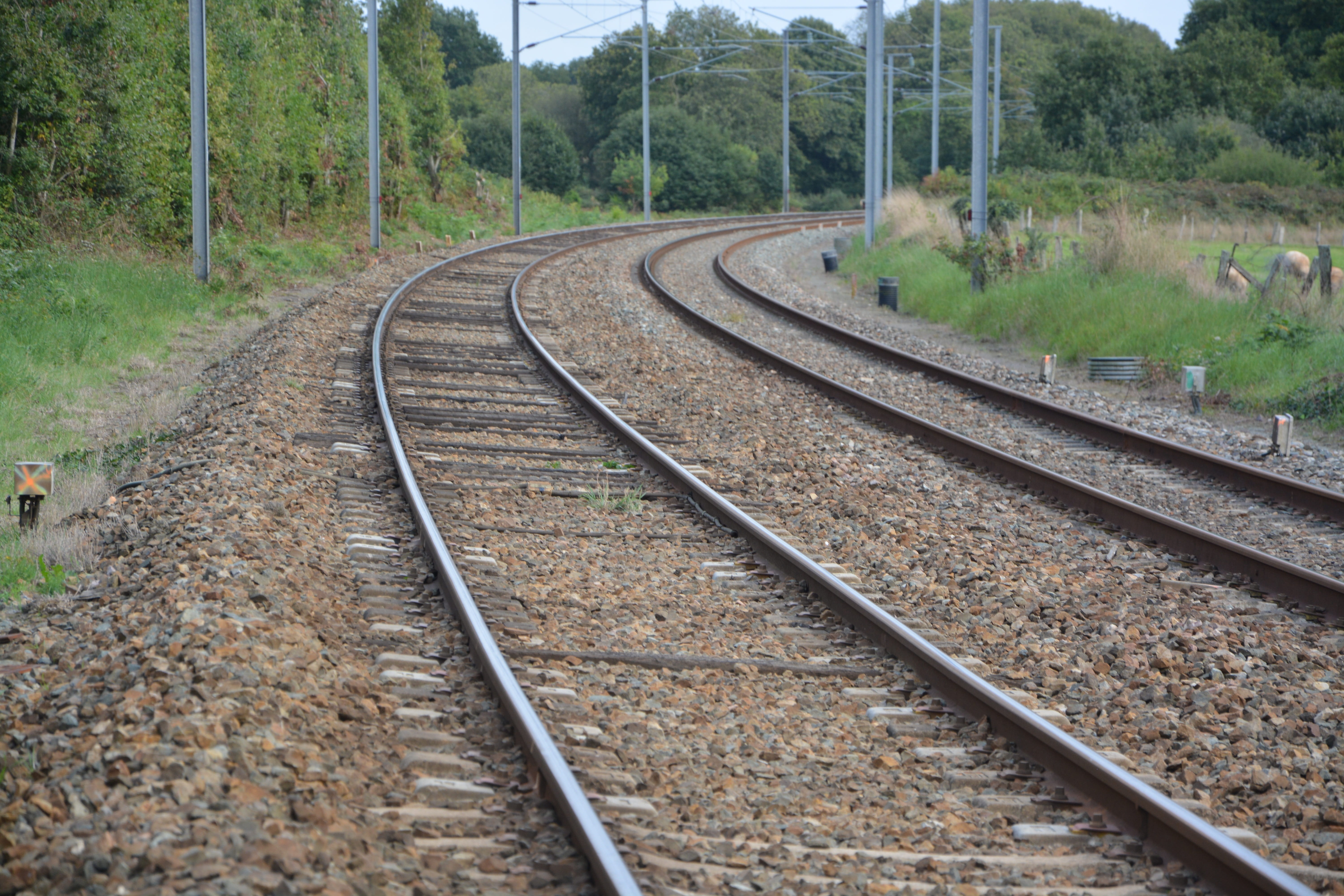 station, iron, rail transportation, non-urban scene, land, tree, no people, direction, line, parallel, 5K, travel, high speed, nature, tranquility, vanishing point, HD Wallpaper