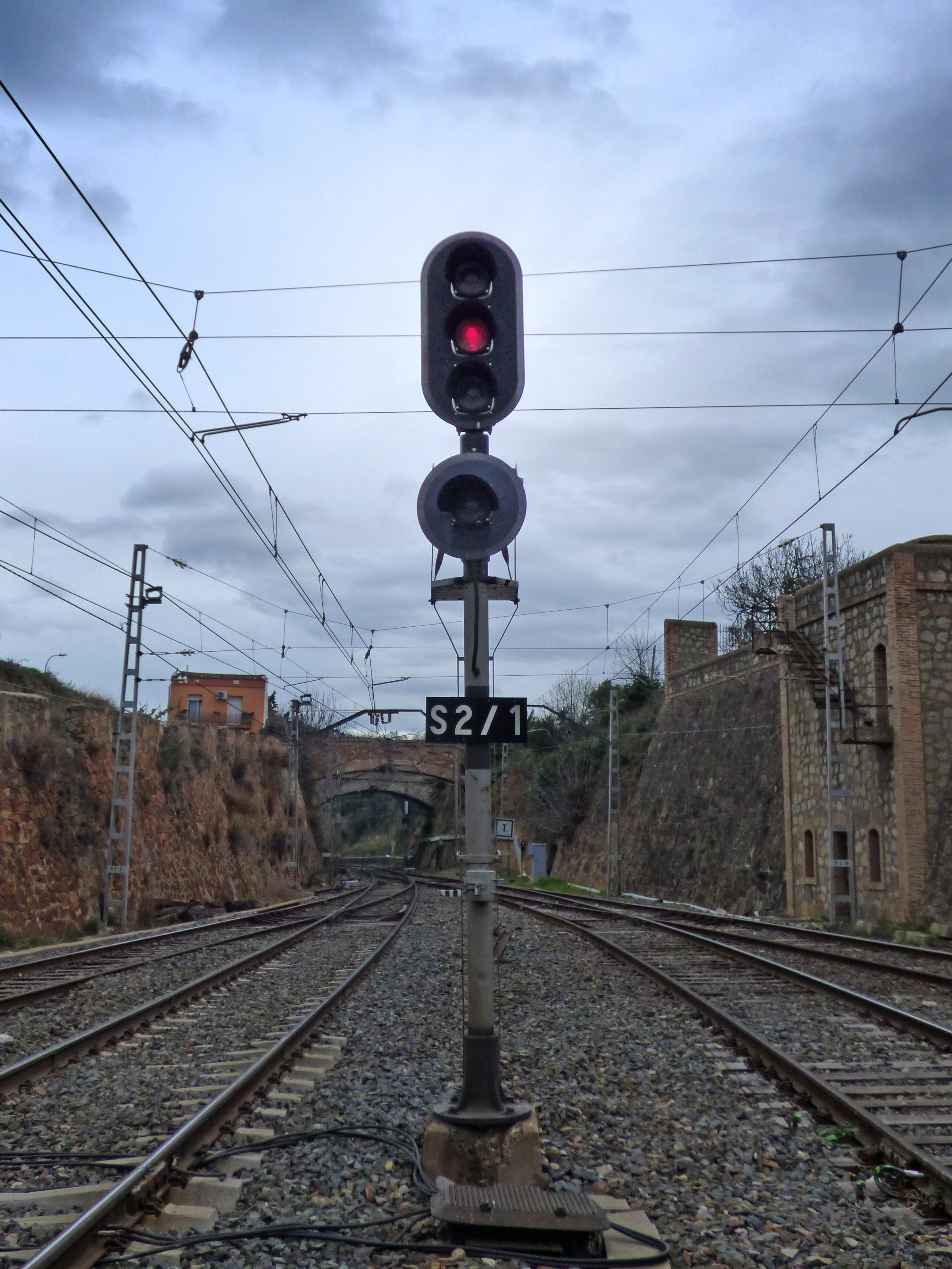 traffic light, technology, long, electricity, outdoors, day, cable, track, rail transportation, no people, cloud - sky, sky, railway, railway signal, signal, Phone HD Wallpaper