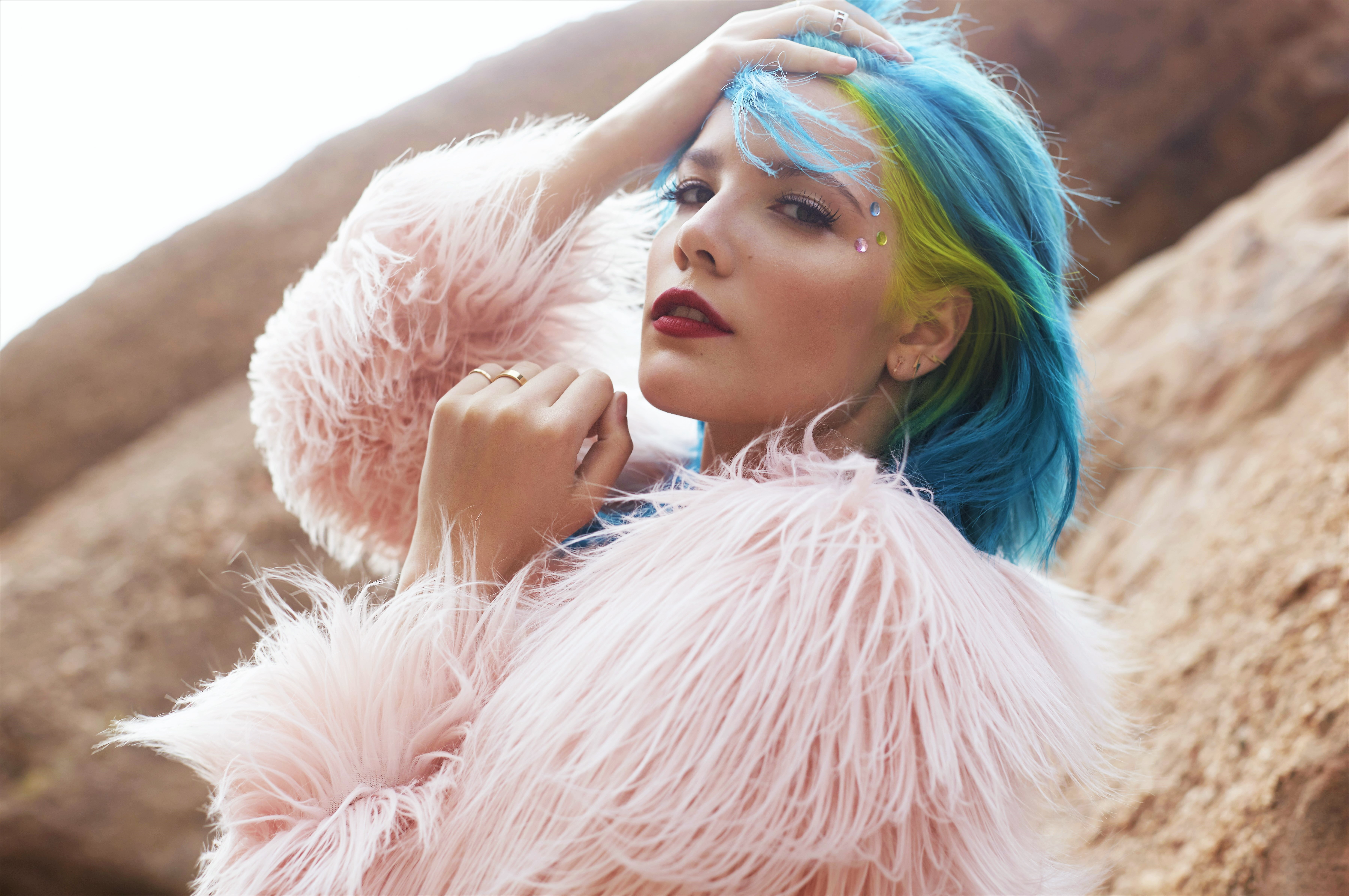 Singer, 5K, Singers, Lipstick, Halsey, Halsey (Singer), Blue Hair, Woman, HD Wallpaper