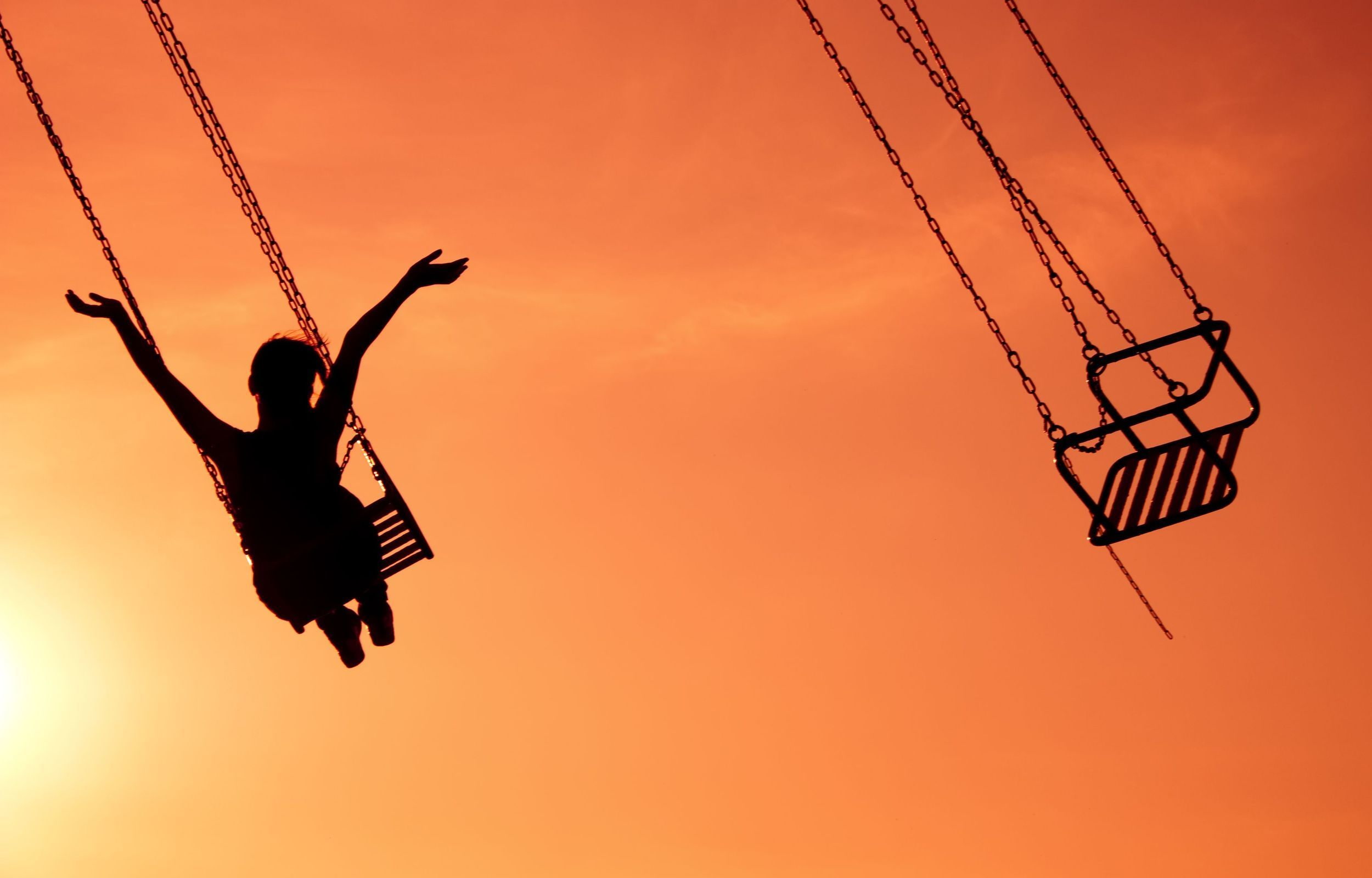 Happy Woman, Swing, Sunset, Happy Mood, Alone, 1080P, HD Wallpaper