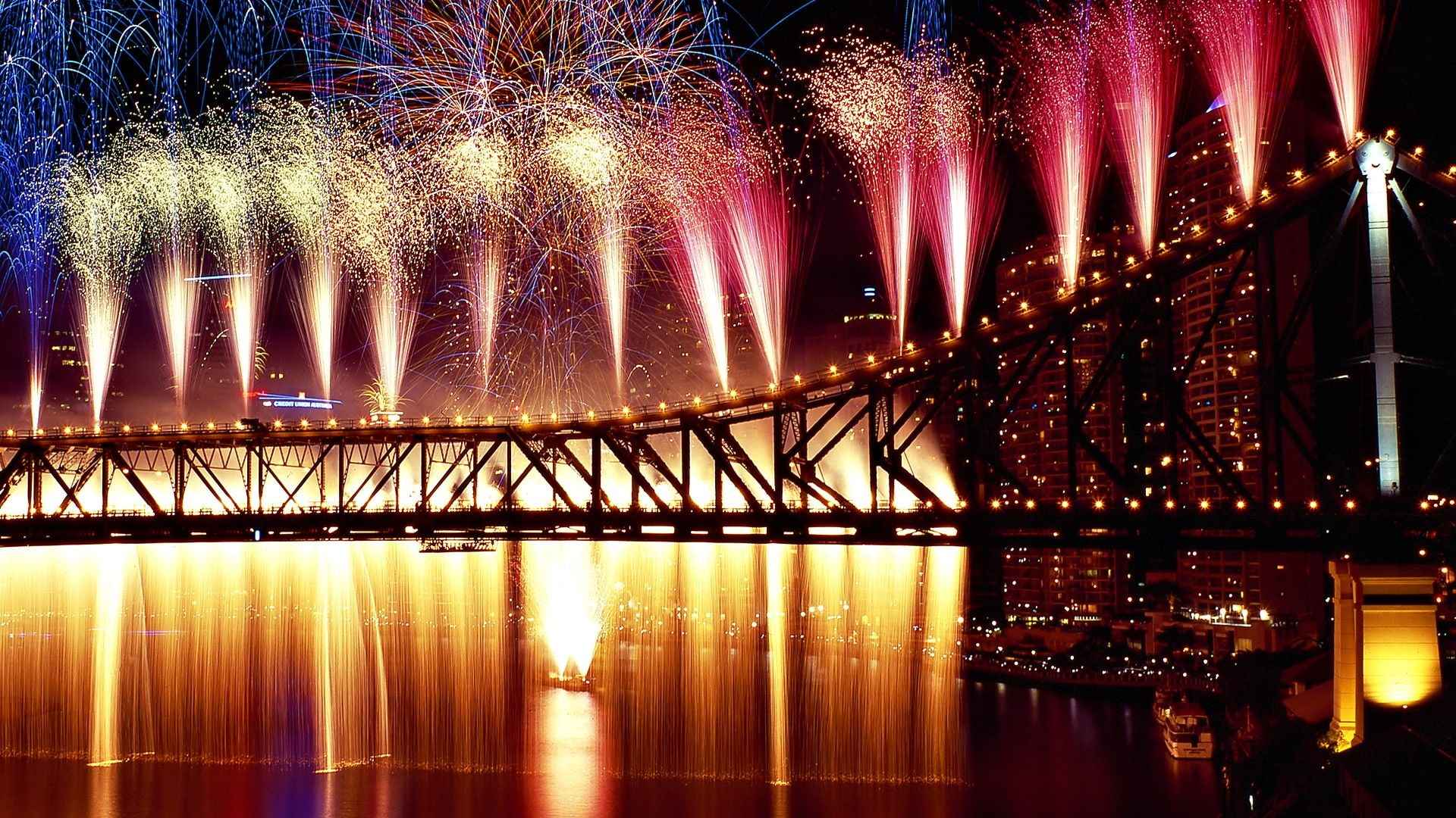 bridge, hd, 4th of july, impressive, fireworks, 1080P, HD Wallpaper