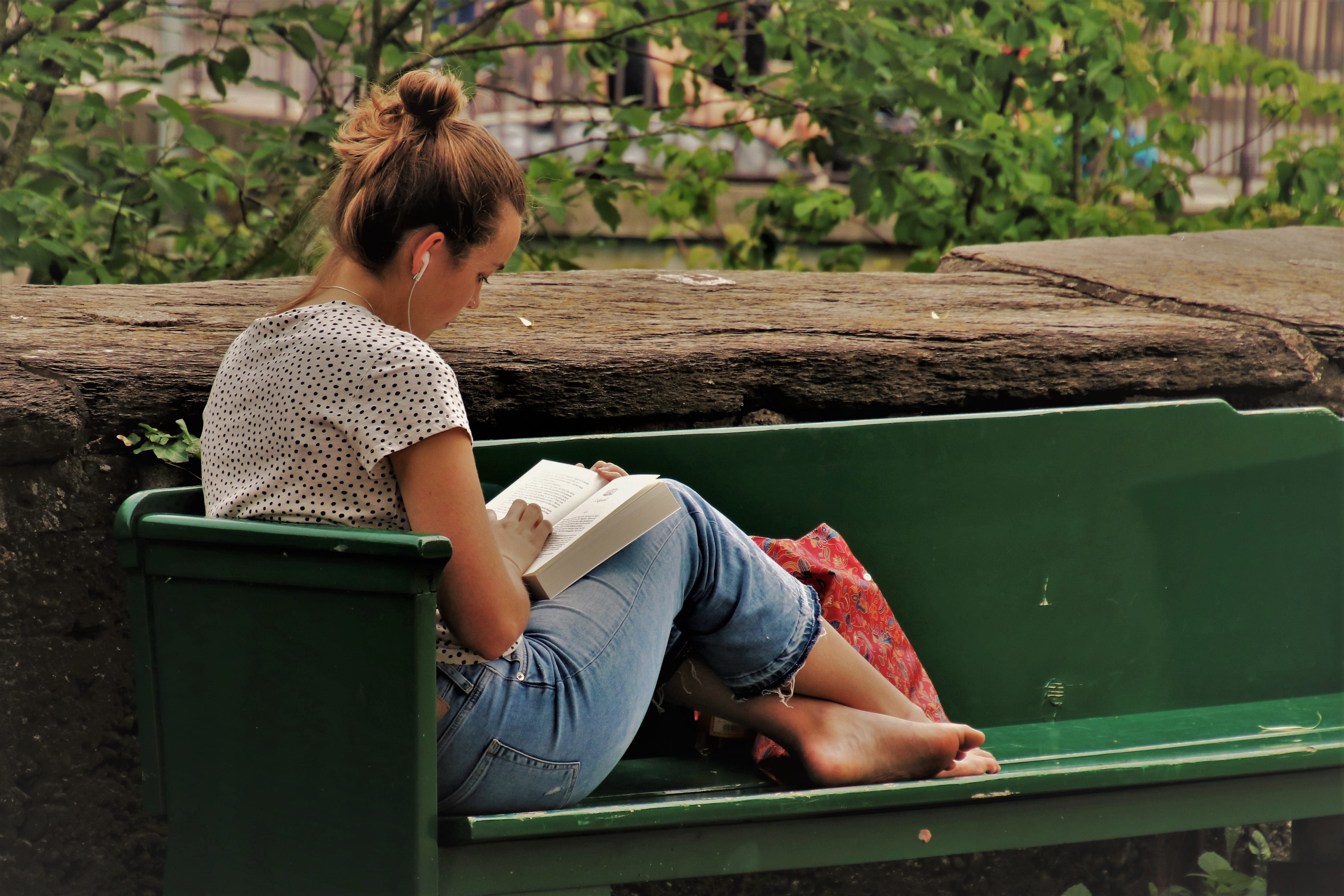 reverie, green, child, young, day, full length, students, hairstyle, green color, young adult, seat, book, daytime, in the park, training, three quarter length, HD Wallpaper