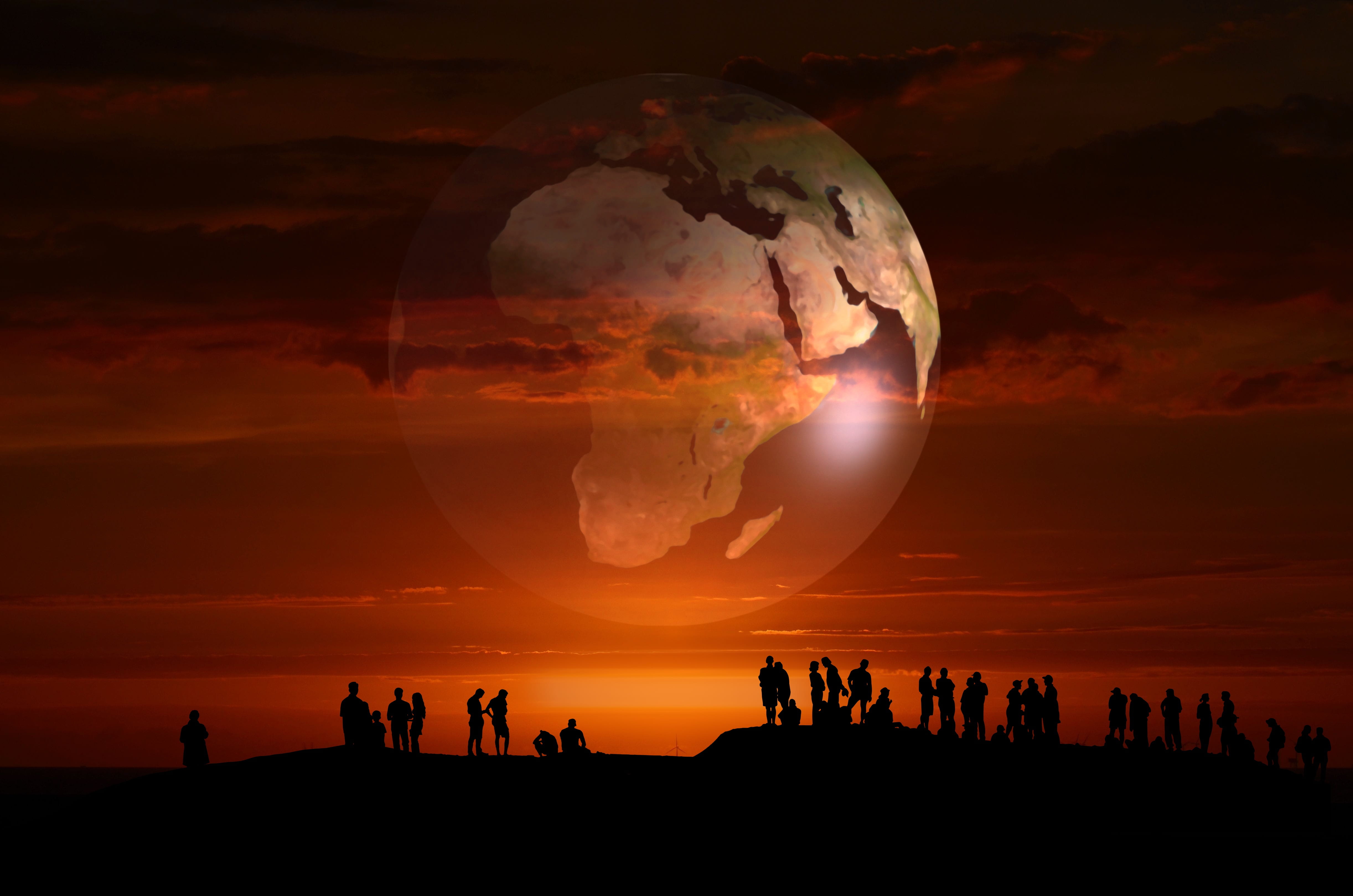 sifi, sky, orange color, human, beauty in nature, group, nature, real people, observation, women, scenics - nature, silhouette, outdoors, africa, large group of people, HD Wallpaper
