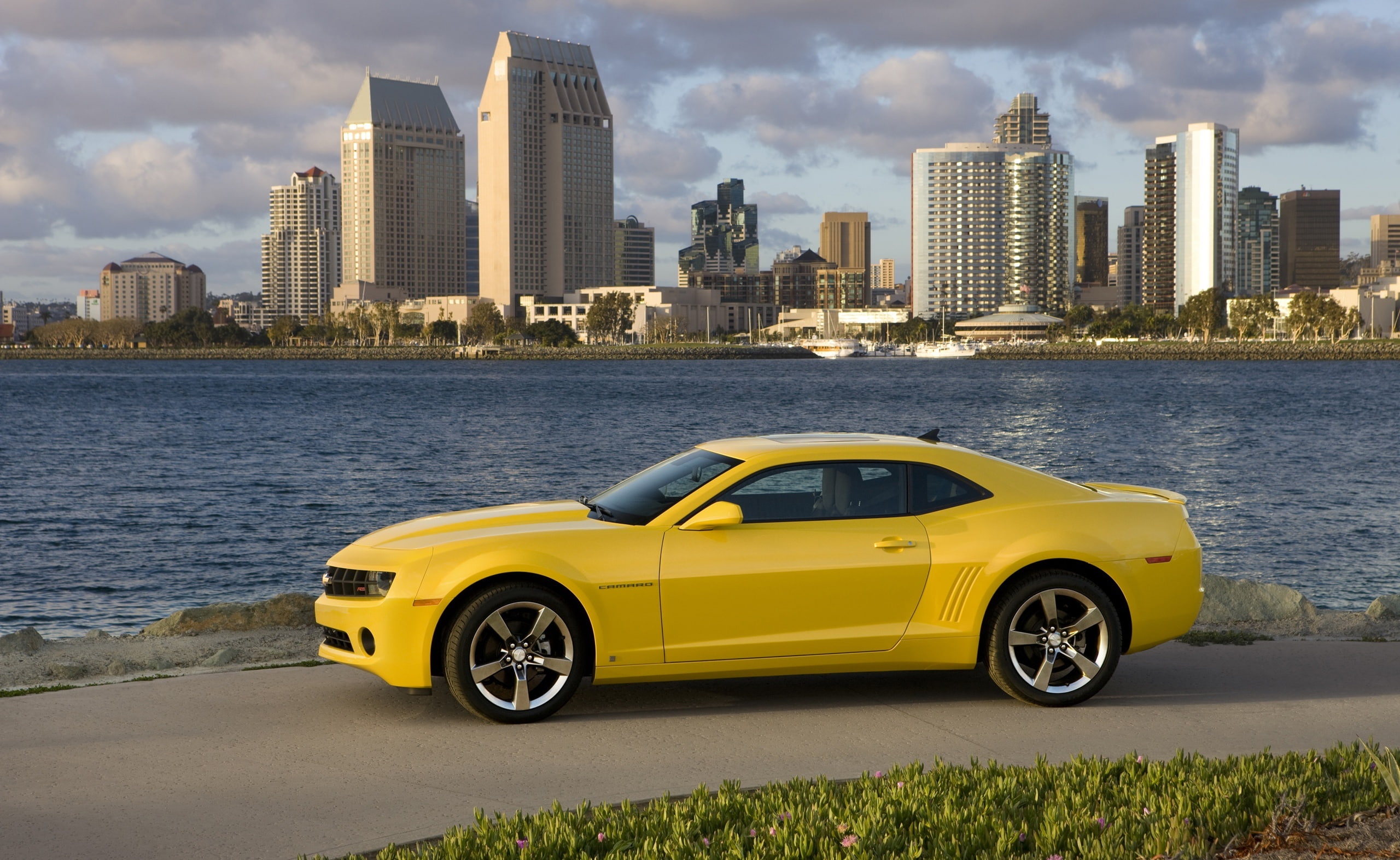 lt, sky, Camaro, motor vehicle, Chevrolet, office building exterior, day, car, cityscape, water, built structure, Cars, city, outdoors, building exterior, HD Wallpaper