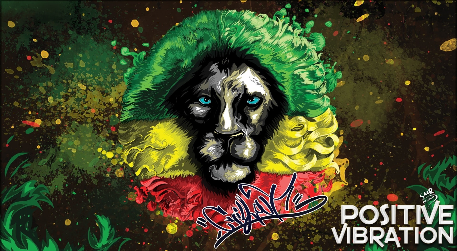 green color, poster, creativity, mammal, text, human representation, zion, one animal, plant, Urban, lion, looking at camera, close-up, day, western script, HD Wallpaper