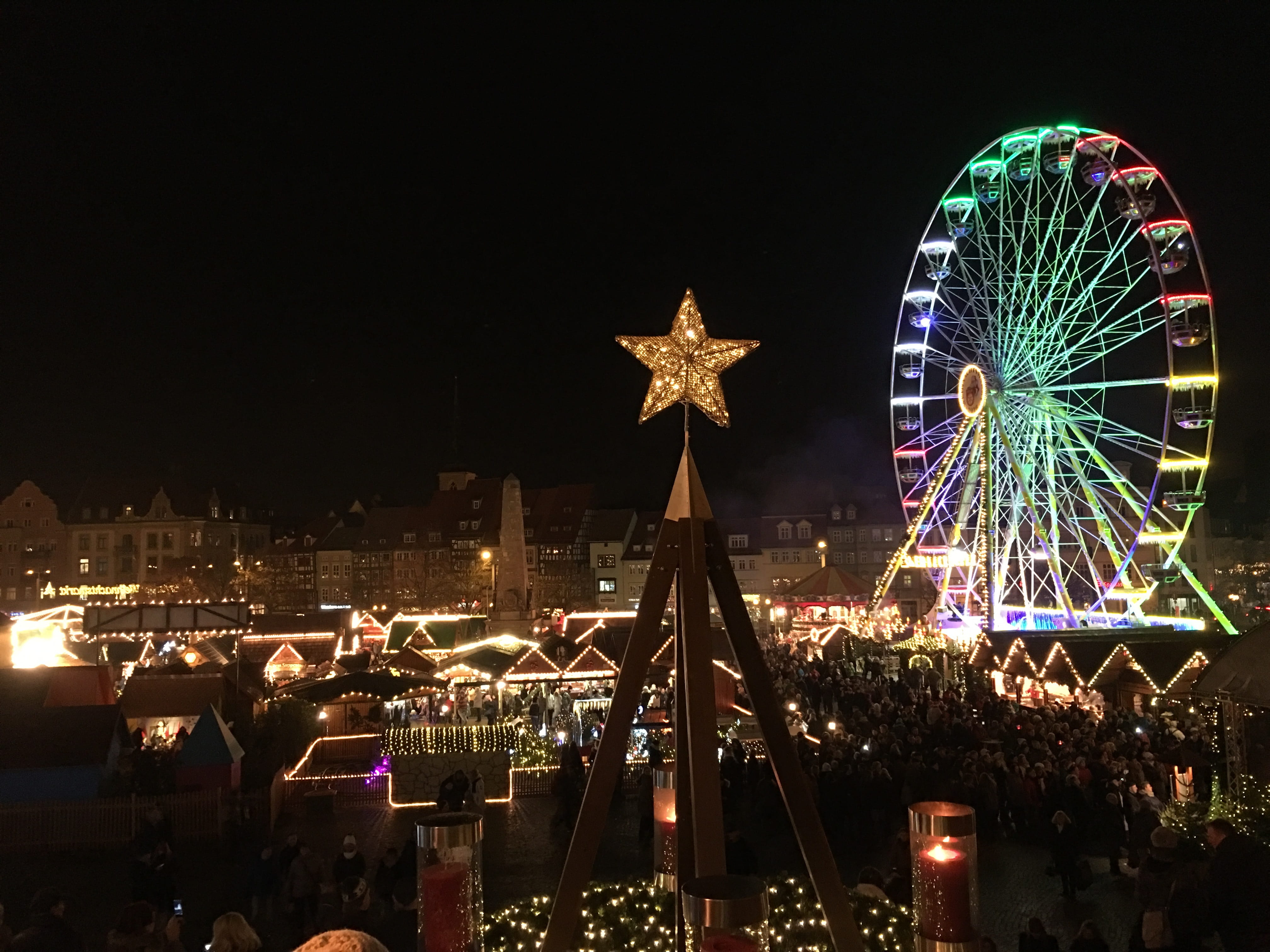 city, celebration, built structure, travel destinations, shape, light, arts culture and entertainment, building exterior, Ferris Wheel, Erfurt, carnival, HD Wallpaper