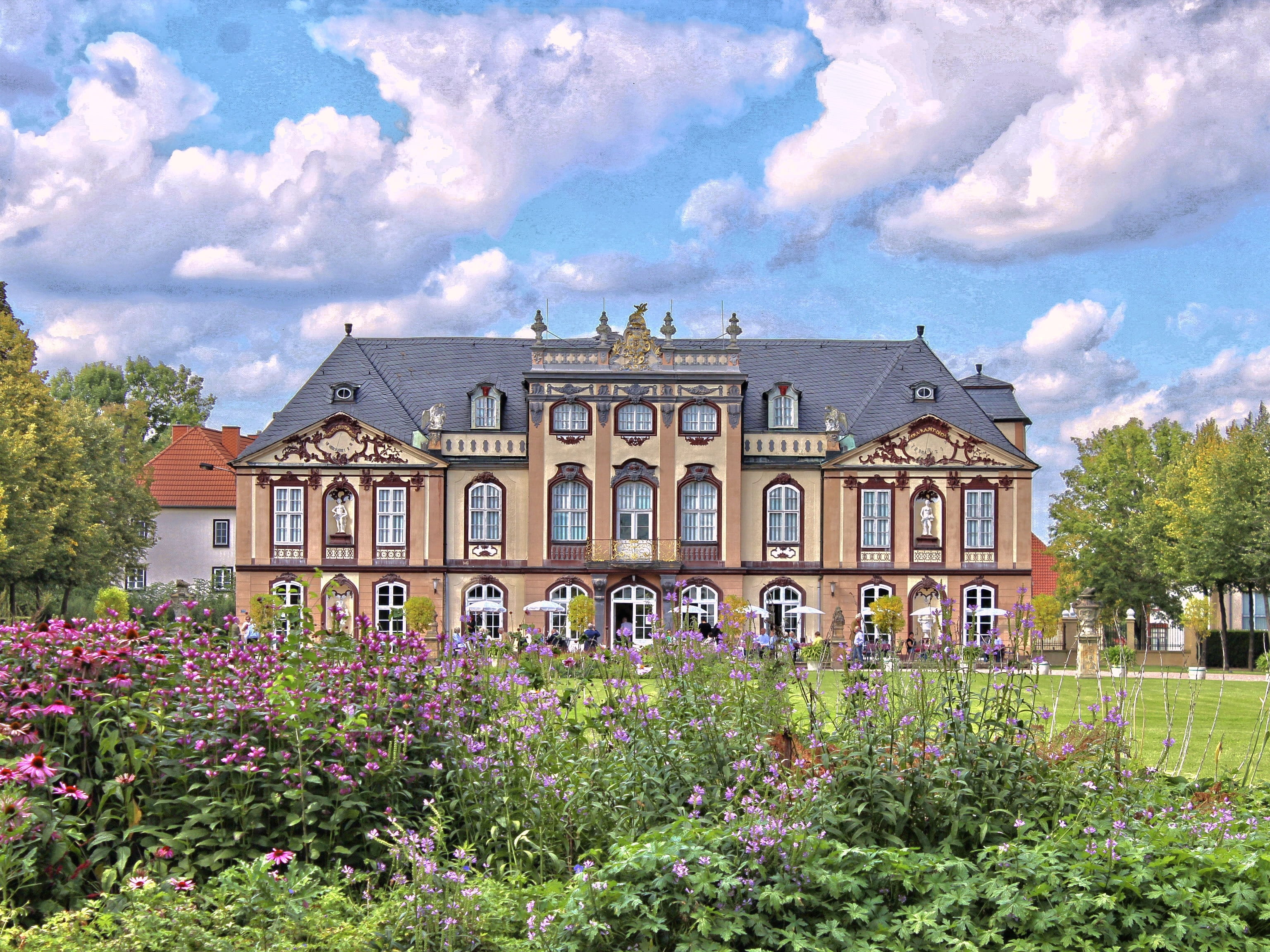 garden, luxury, molsdorf, Castle, flowerbed, plant, home ownership, front or back yard, day, window, Schlossgarten, residential district, outdoors, building exterior, HD Wallpaper