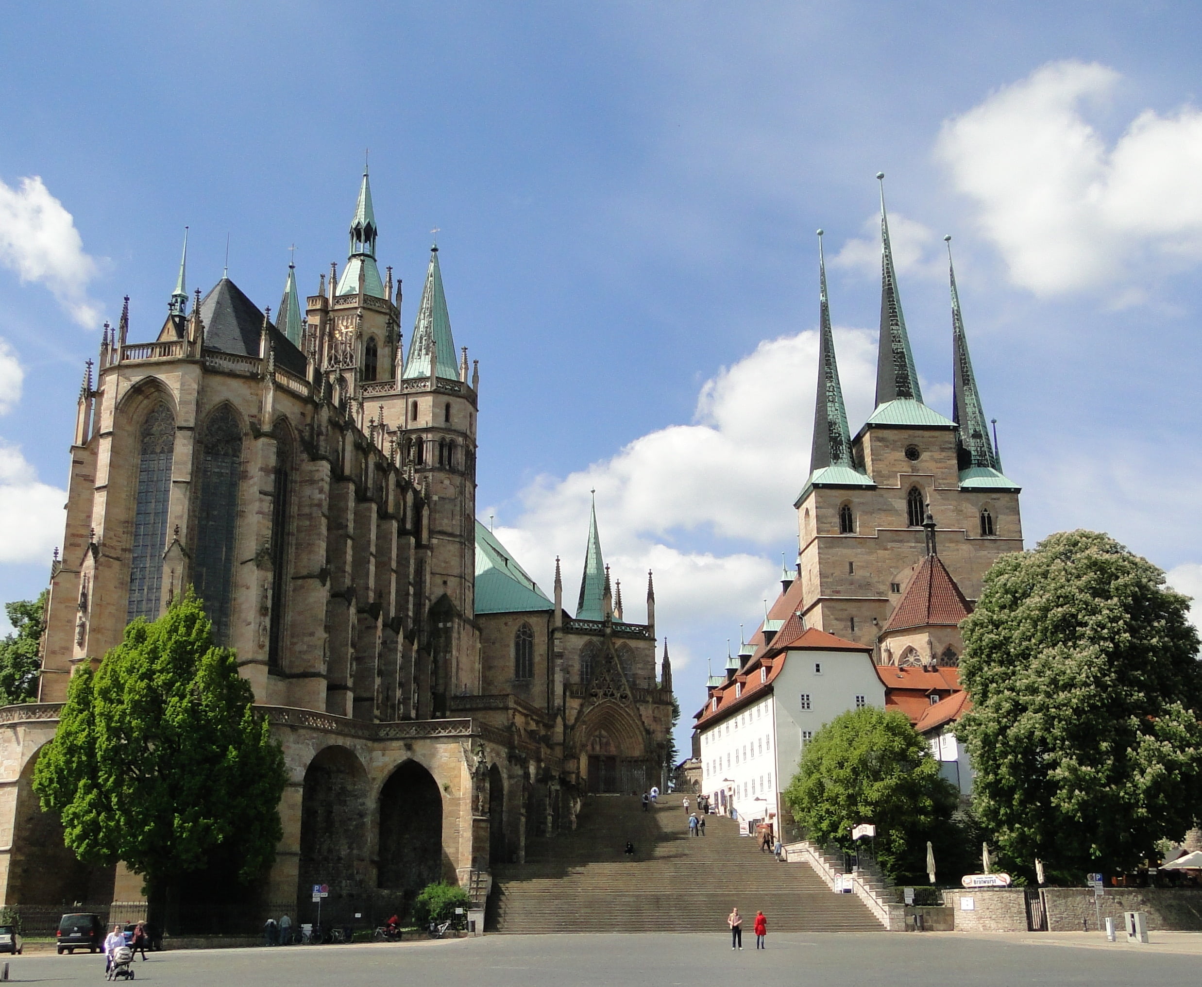 day, built structure, cathedral, city, famous Place, belief, church, dom, erfurt, gothic Style, spire, history, sky, cloud - sky, place of worship, architecture, HD Wallpaper