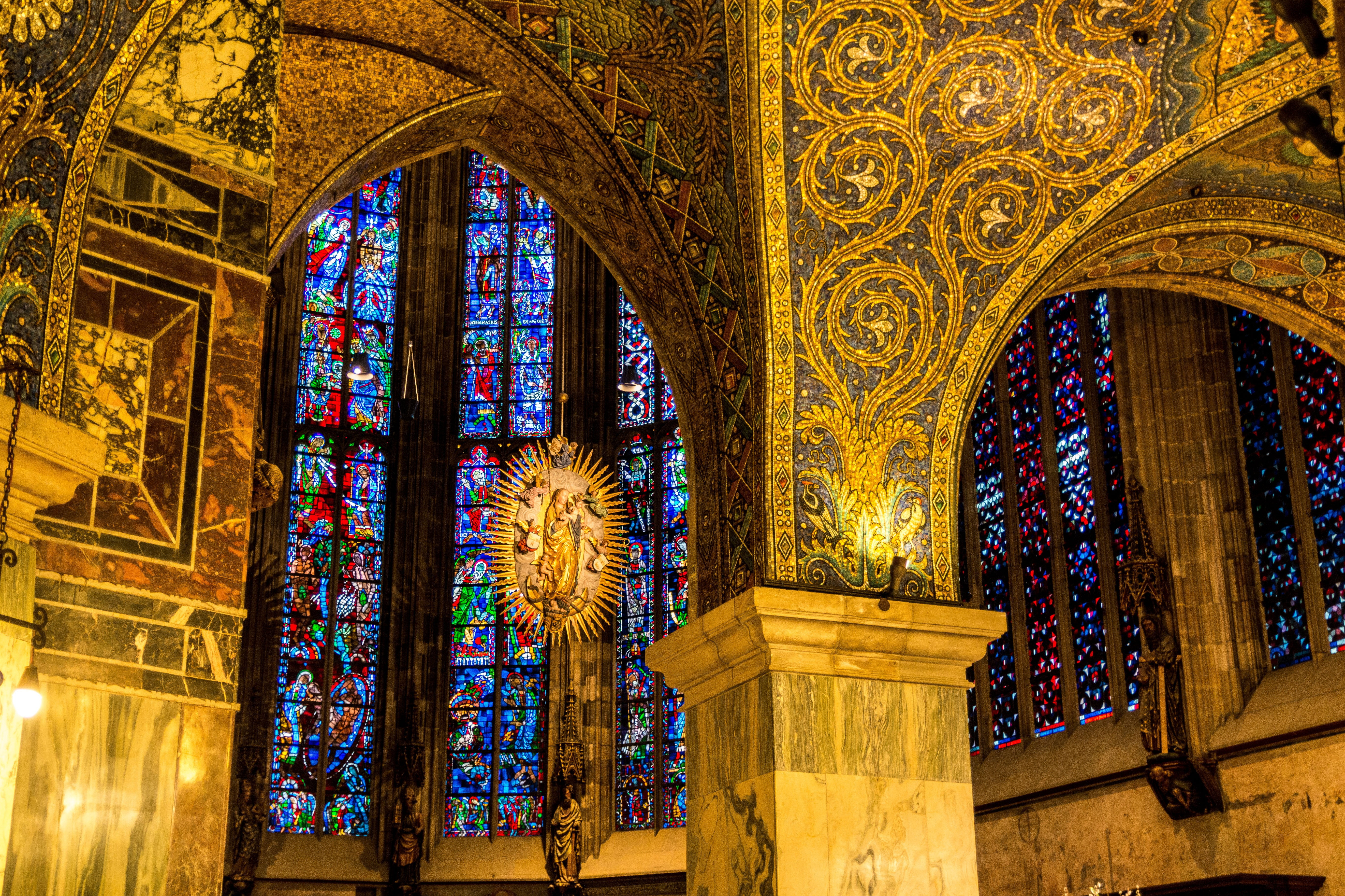 arch, architecture and art, day, no people, built structure, house of worship, aachen cathedral, brown, gold, dom, window, interior, place of worship, architecture, HD Wallpaper