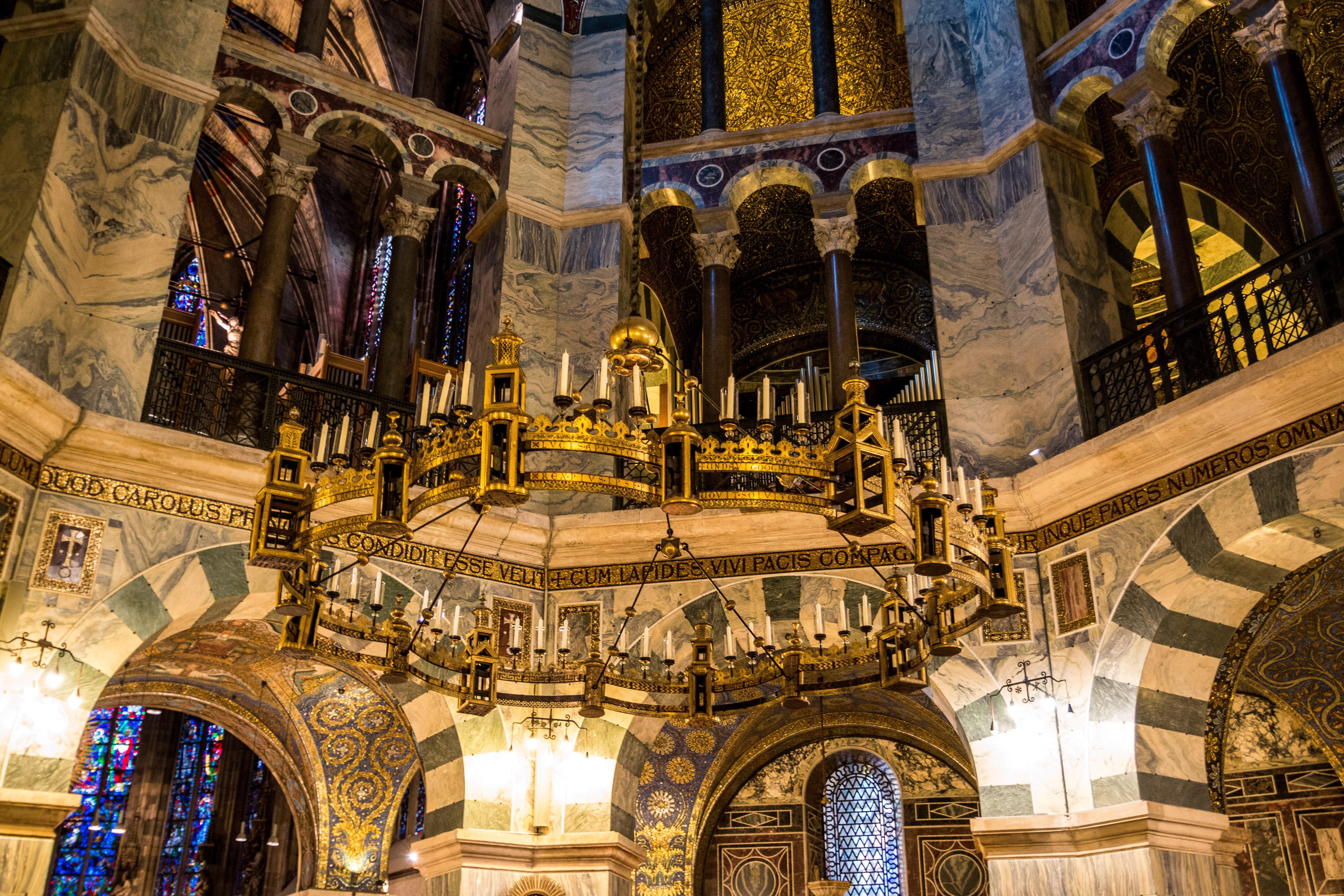 low angle view, 5K, built structure, ornate, north rhine westphalia, the past, travel destinations, architecture, church room, aachen, vault, Cathedral, HD Wallpaper