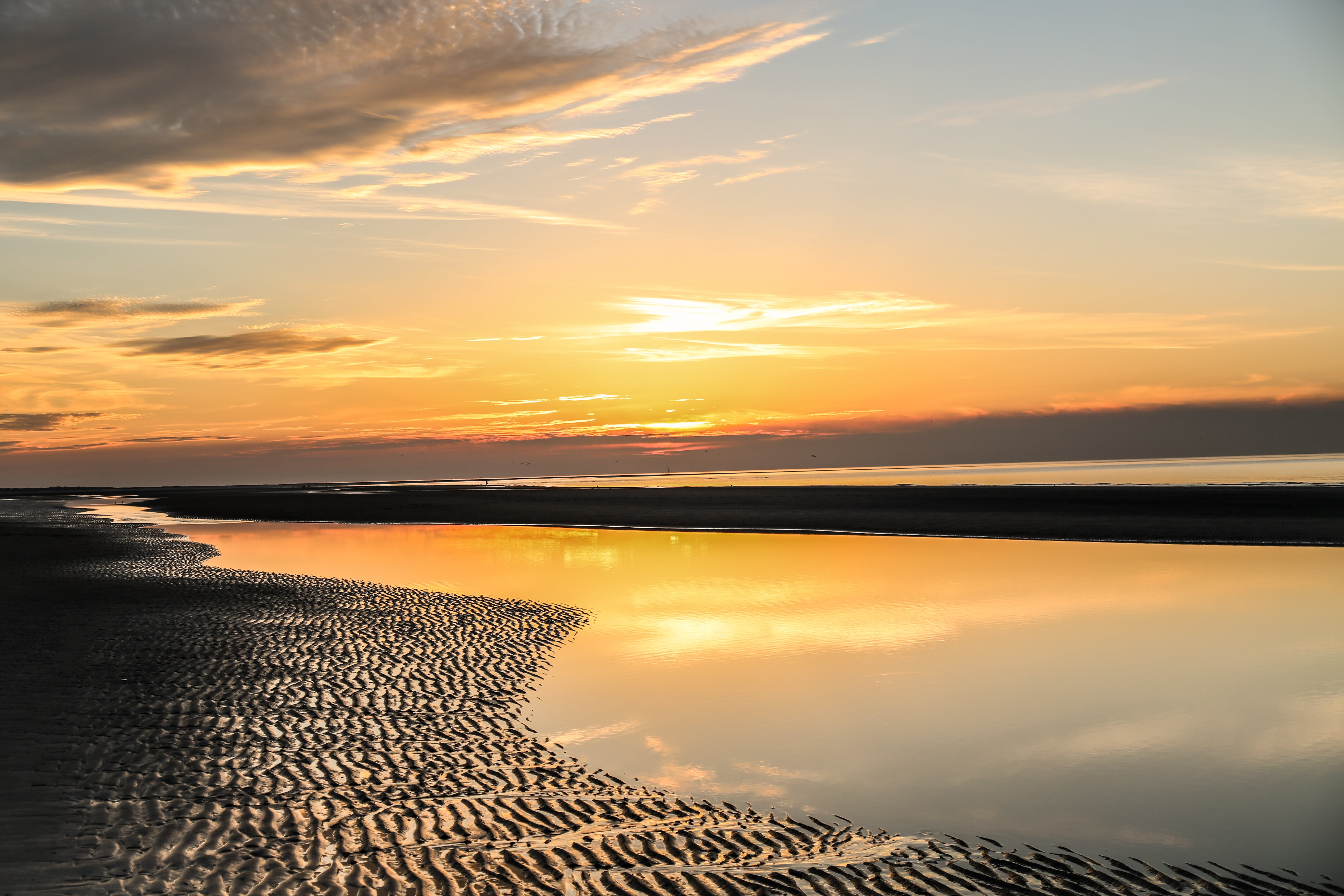 non-urban scene, reflection, yellow, romantic sky, farbenpracht, sunset, 5K, nature, beach, sand, evening sky, no people, orange color, scenics, holiday, HD Wallpaper
