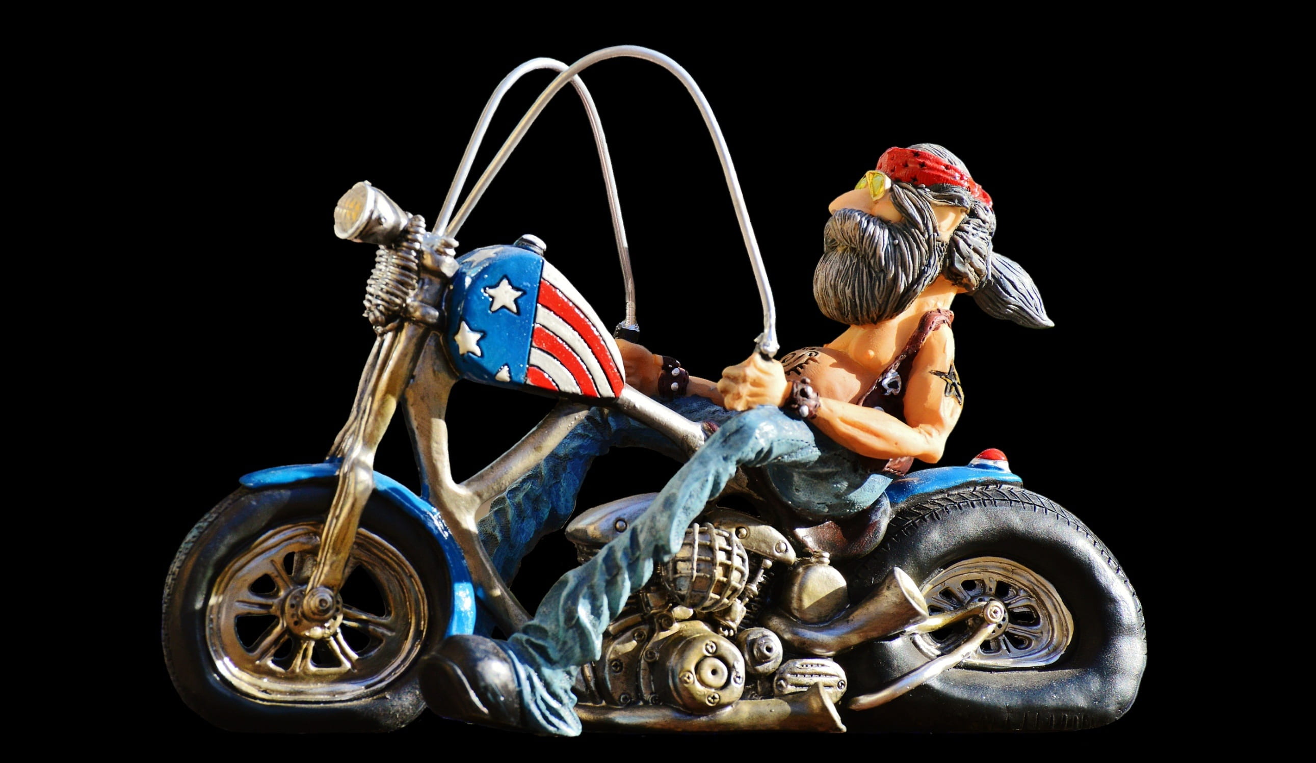 side view, mode of transportation, patriotism, america, flag, headwear, headband, sit, casual, full length, studio shot, funny, tattooed, cool, motorcycle, HD Wallpaper