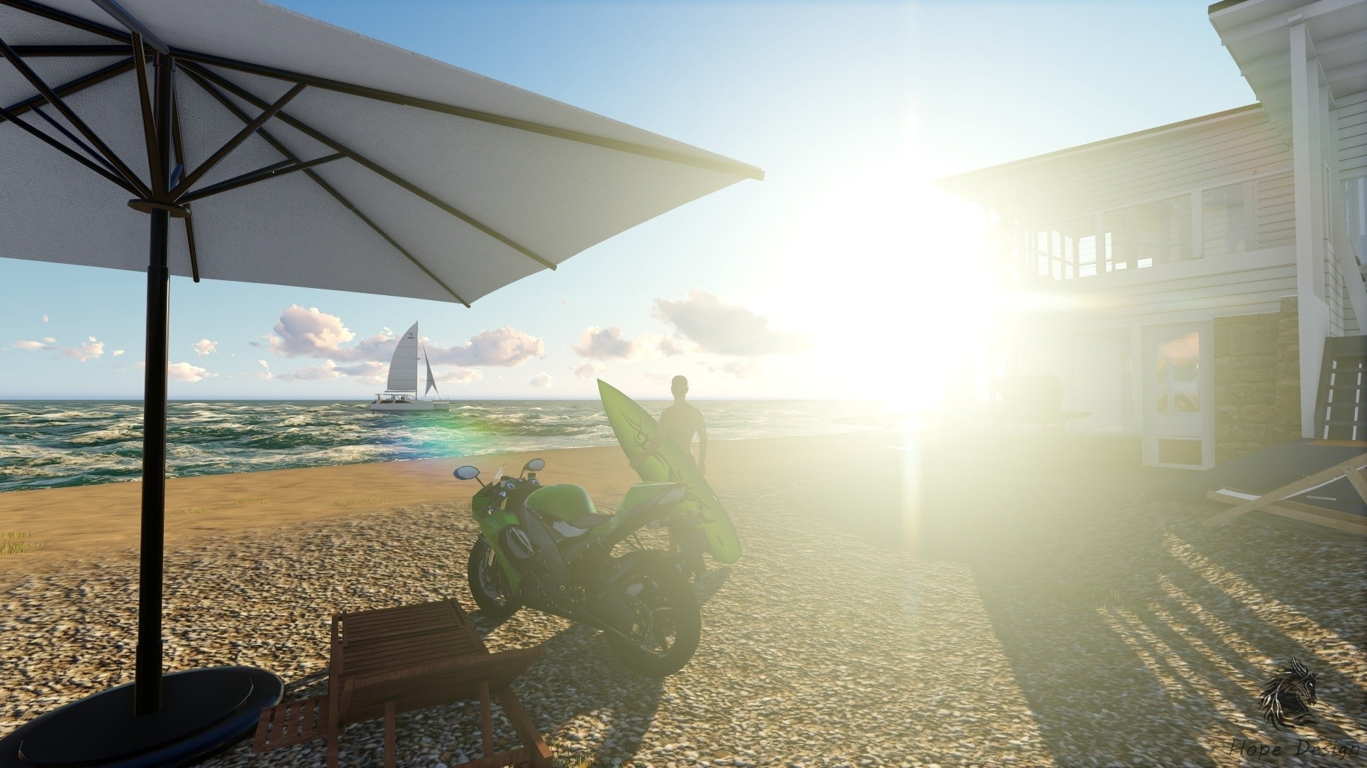 Surfing, sea, 1080P, beach, Motorcycle, HD Wallpaper