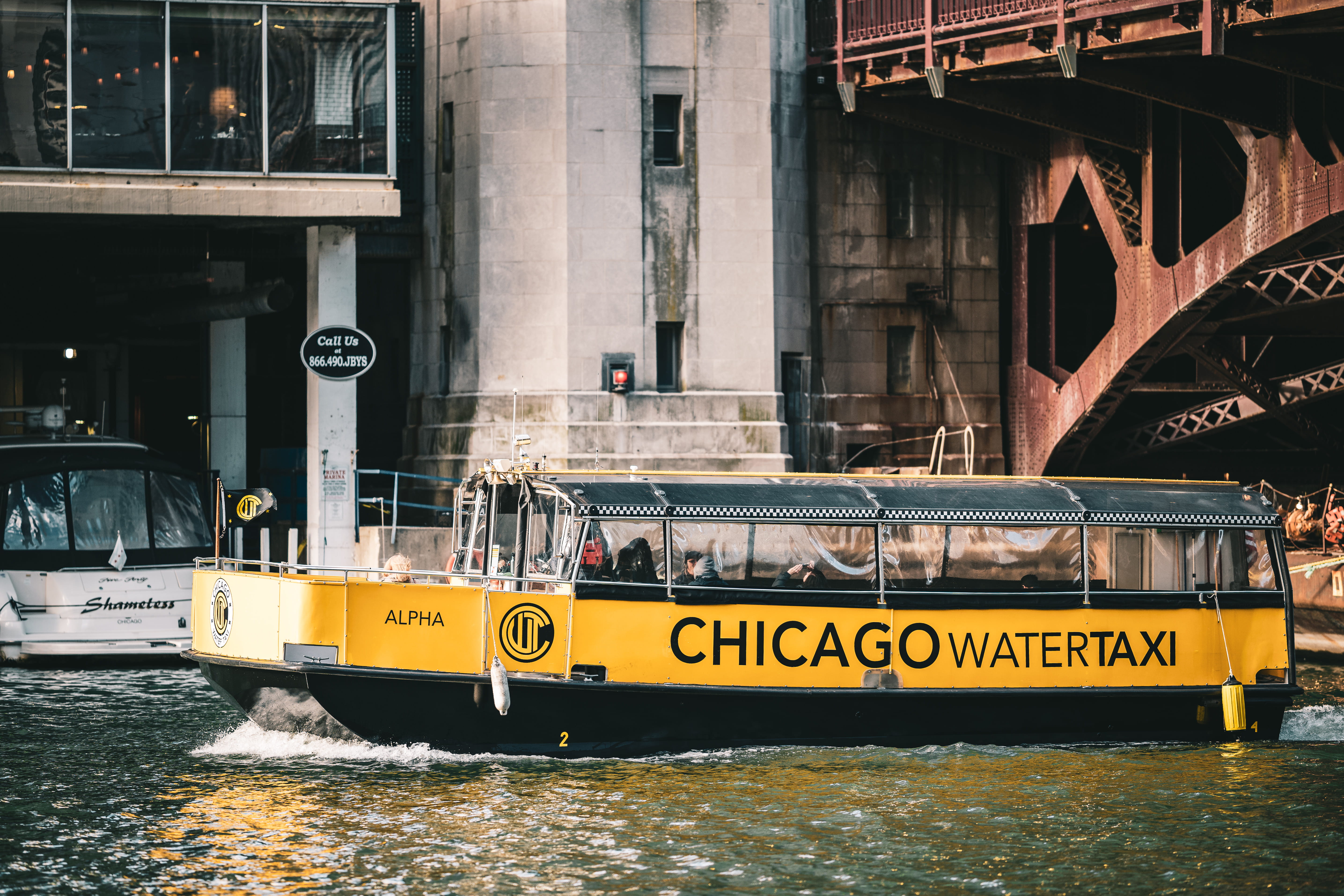 spire, text, neighborhood, urban, hovercraft, barge, bridge - man made structure, watercraft, yellow, taxi, outdoors, no people, vessel, steeple, chicago, HD Wallpaper
