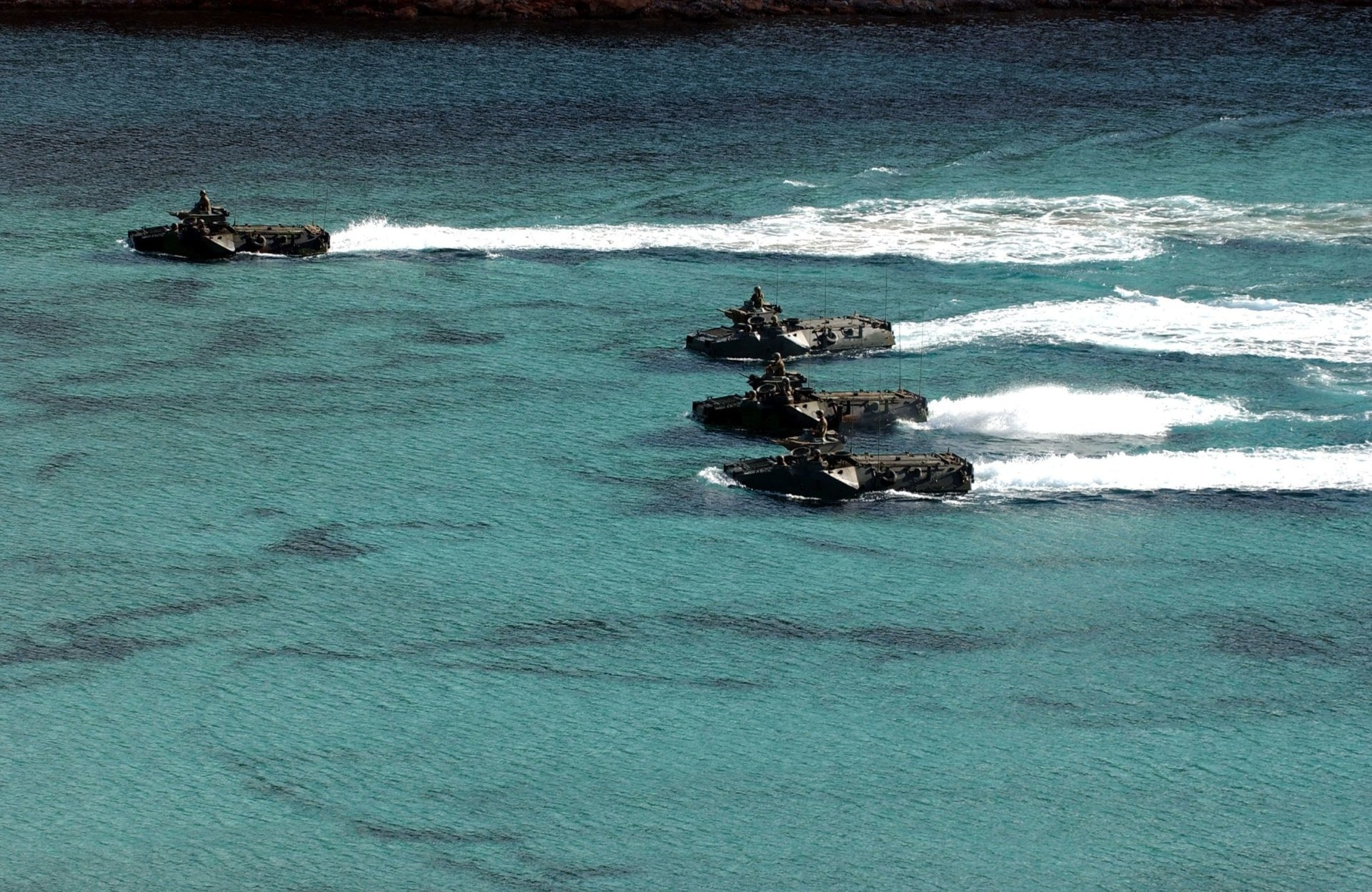 black, sea, water, mode of transportation, four, 1080P, land, outdoors, nature, sport, Warships, sailing, Amphibious Vehicle, wave, no people, battle, HD Wallpaper