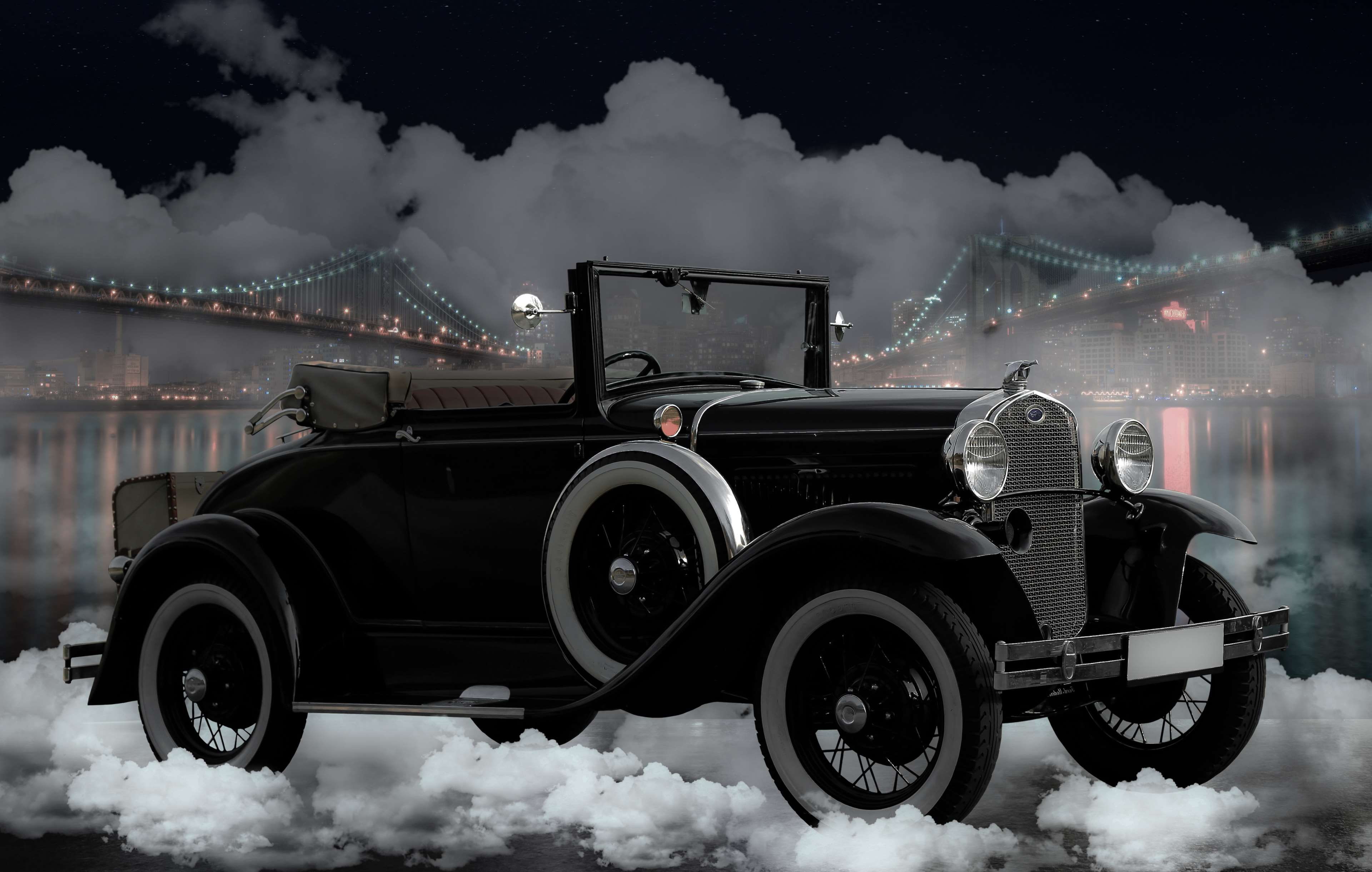 architecture, fog, cabriolet, cold temperature, convertible, bridge, transportation, ford, skyline, built structure, night, city, motor vehicle, sky, auto, HD Wallpaper