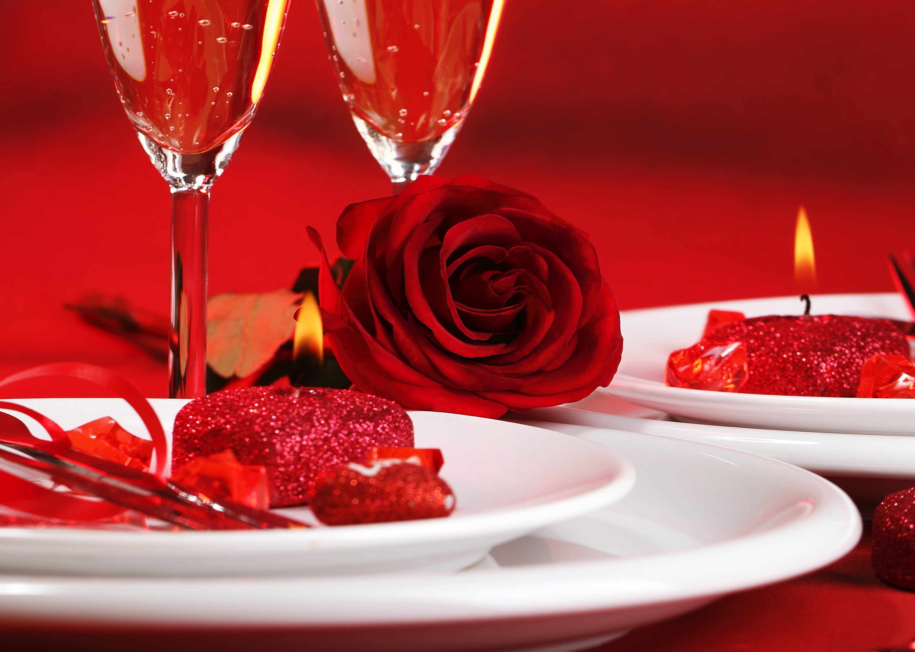 plate, freshness, candlelight, drink, drinking Glass, candles, wineglass, food and drink, christmas Decoration, love, rose - Flower, close-up, elegance, HD Wallpaper