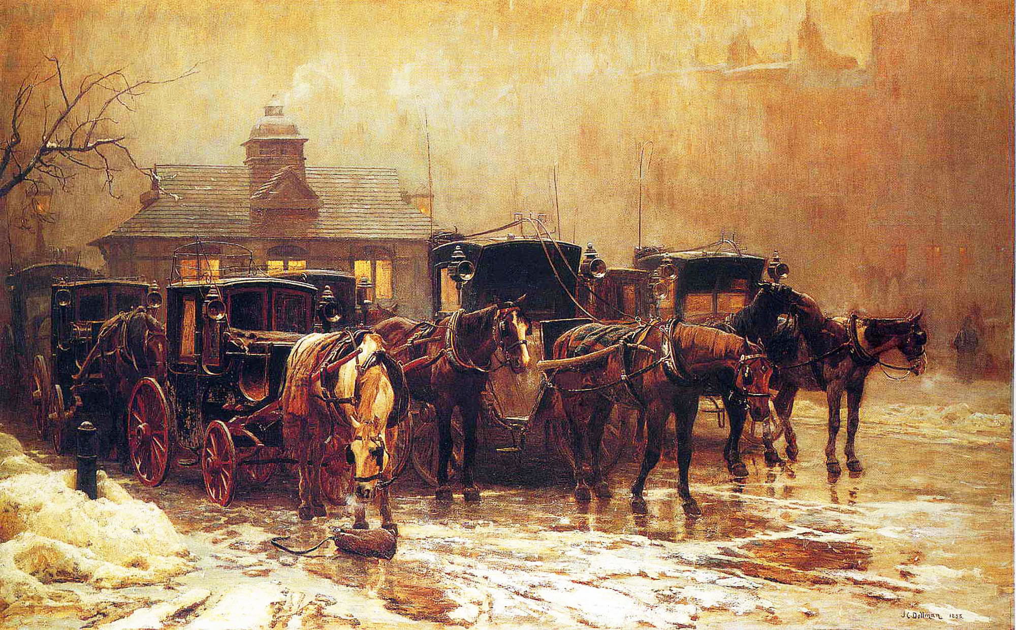 horse, the evening, picture, slush, snow, London, 1080P, postal station, HD Wallpaper