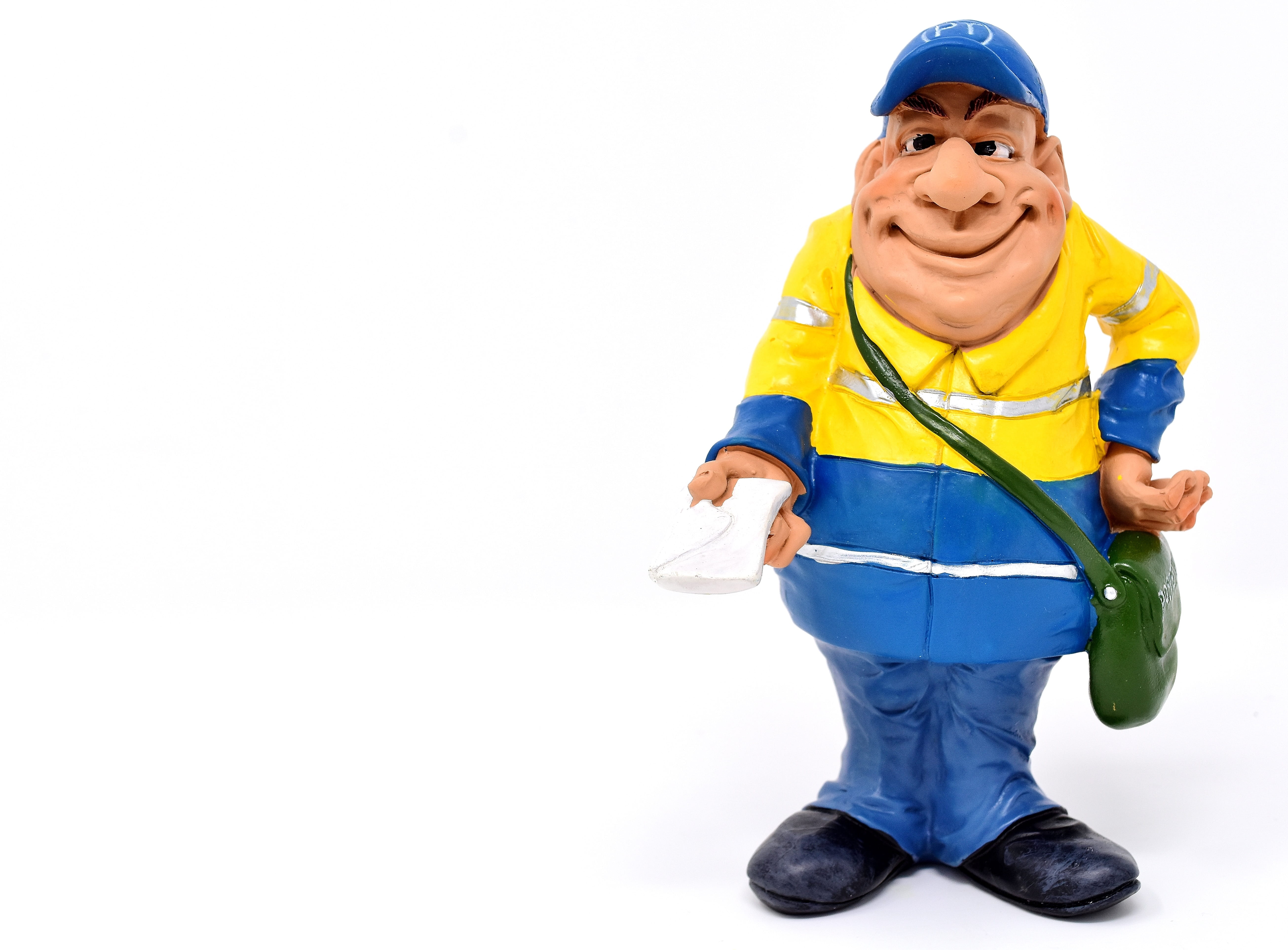 figure, front view, looking at camera, post letter, post, portrait, males, clothing, letters, emotion, happiness, men, yellow, postman, funny, studio shot, HD Wallpaper