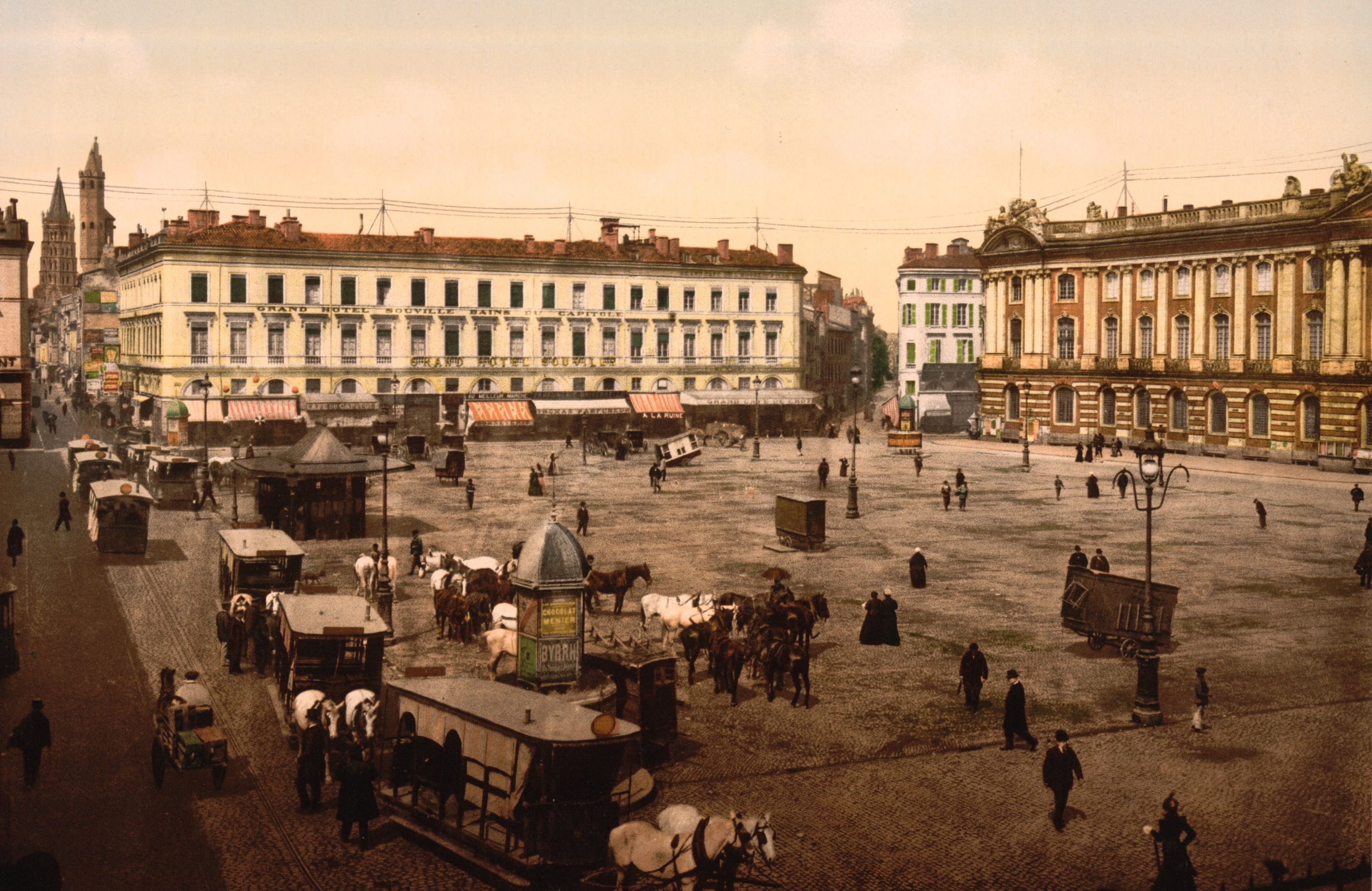 grand hotel, travel, travel destinations, the past, real people, 2K, card postal, large group of people, archive, nature, group of people, history, built structure, HD Wallpaper