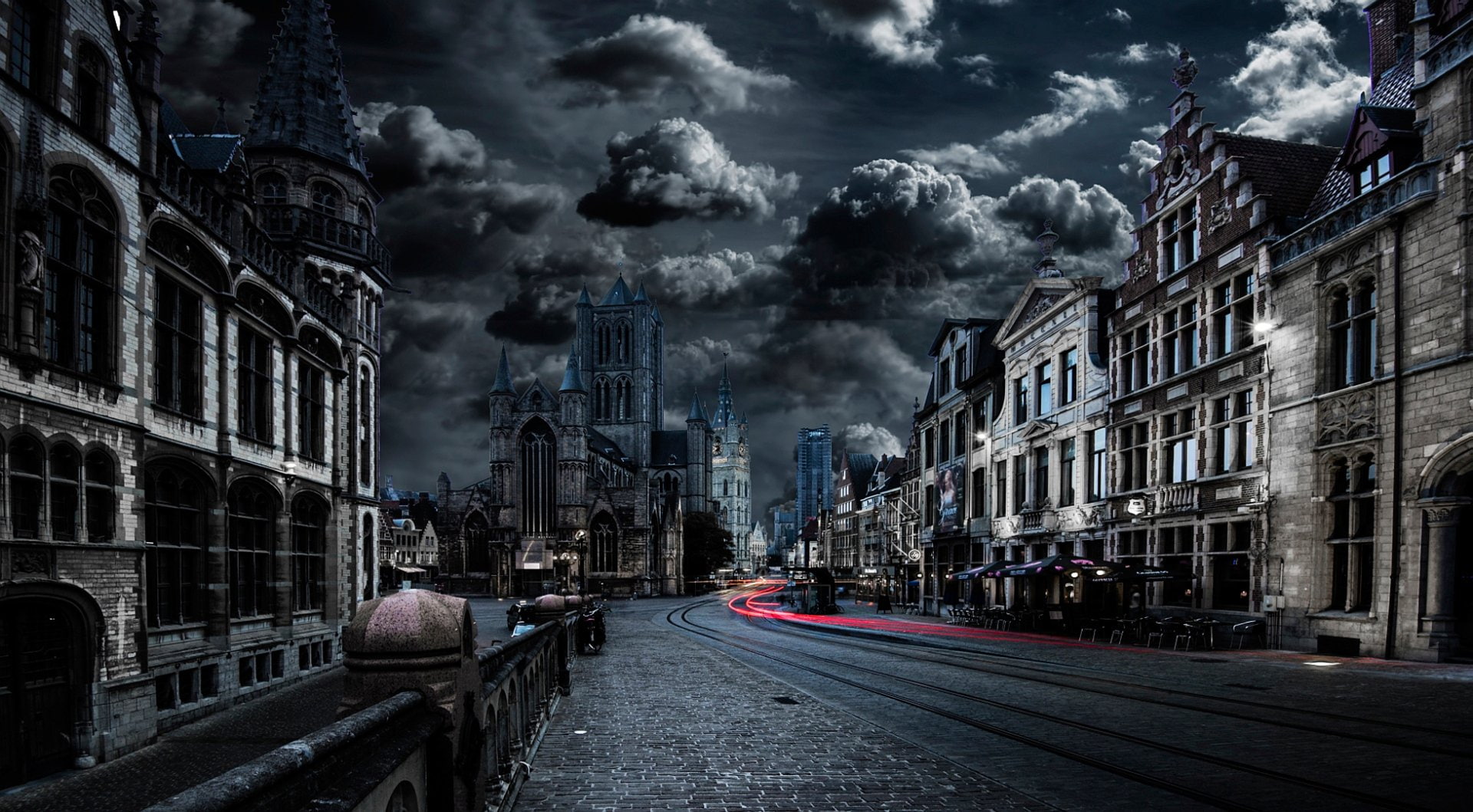 Night, Belgium, Time-Lapse, Gent, sky, built structure, Dark, no people, cityscape, Town, City, outdoors, city life, Building, transportation, nature, road, HD Wallpaper