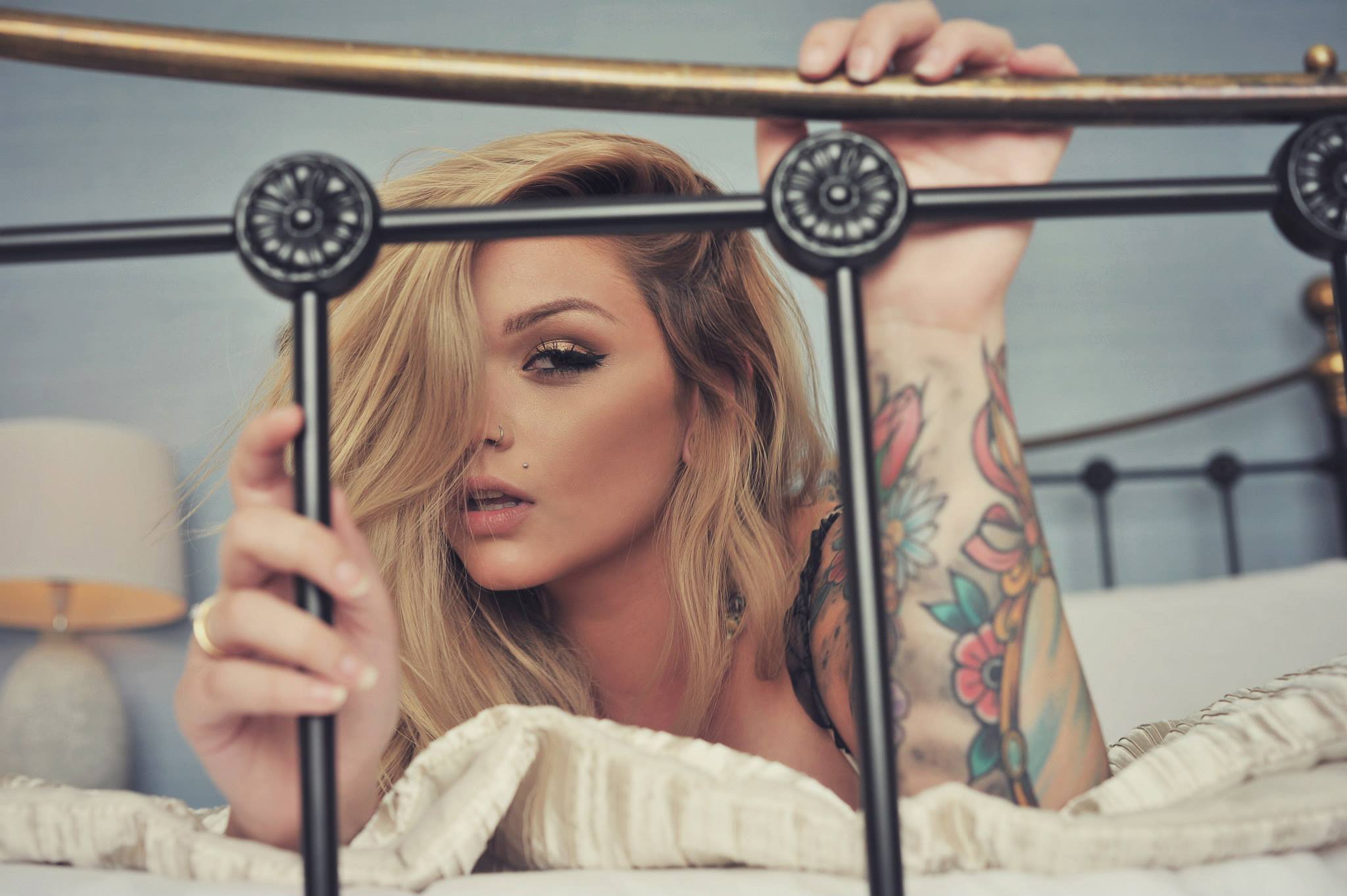Photography, model, Bilacous, 1080P, painting, body, Ali Amour, blonde, look, tattoo, Alternative Model, girl, hair, HD Wallpaper