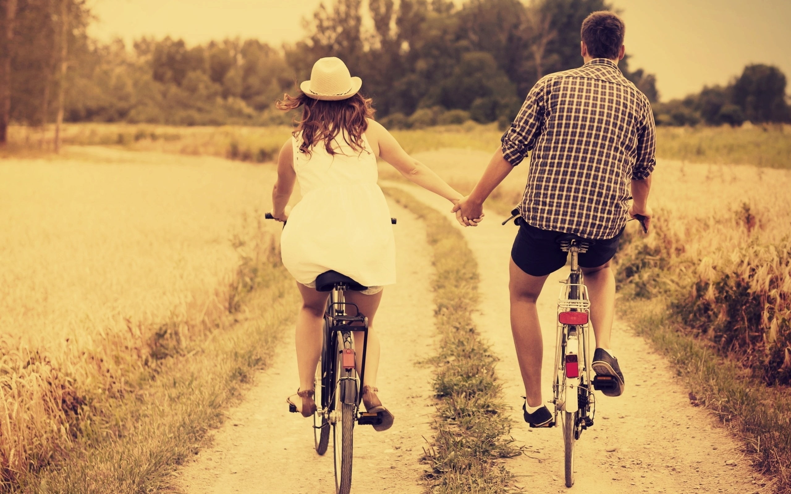 amor, pareja, paseo, bicicleta, 2K, HD Wallpaper