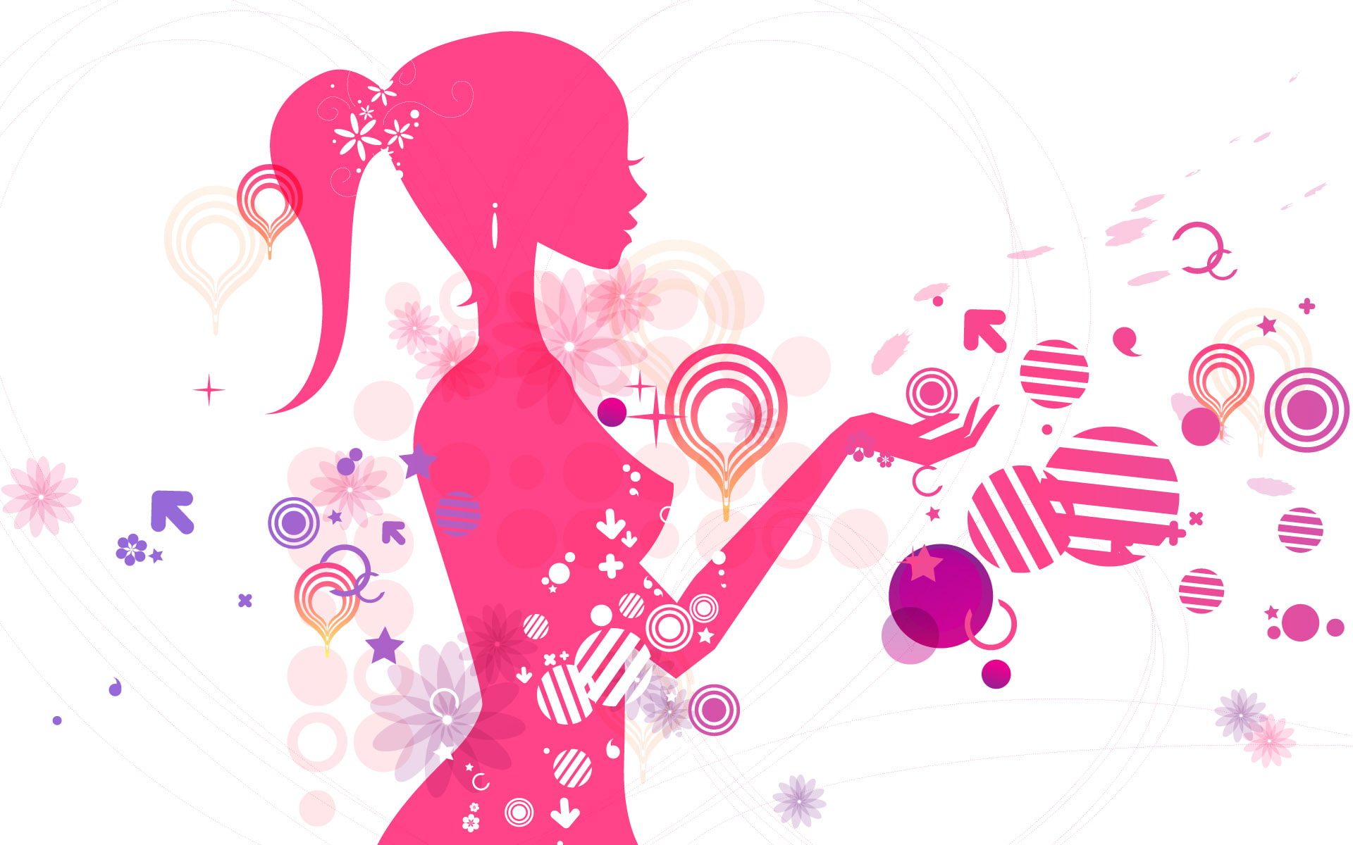 1080P, digital composite, floral pattern, art and craft, girl, pattern, pink color, red, shape, mujer, vector, decoration, creativity, close-up, design, HD Wallpaper