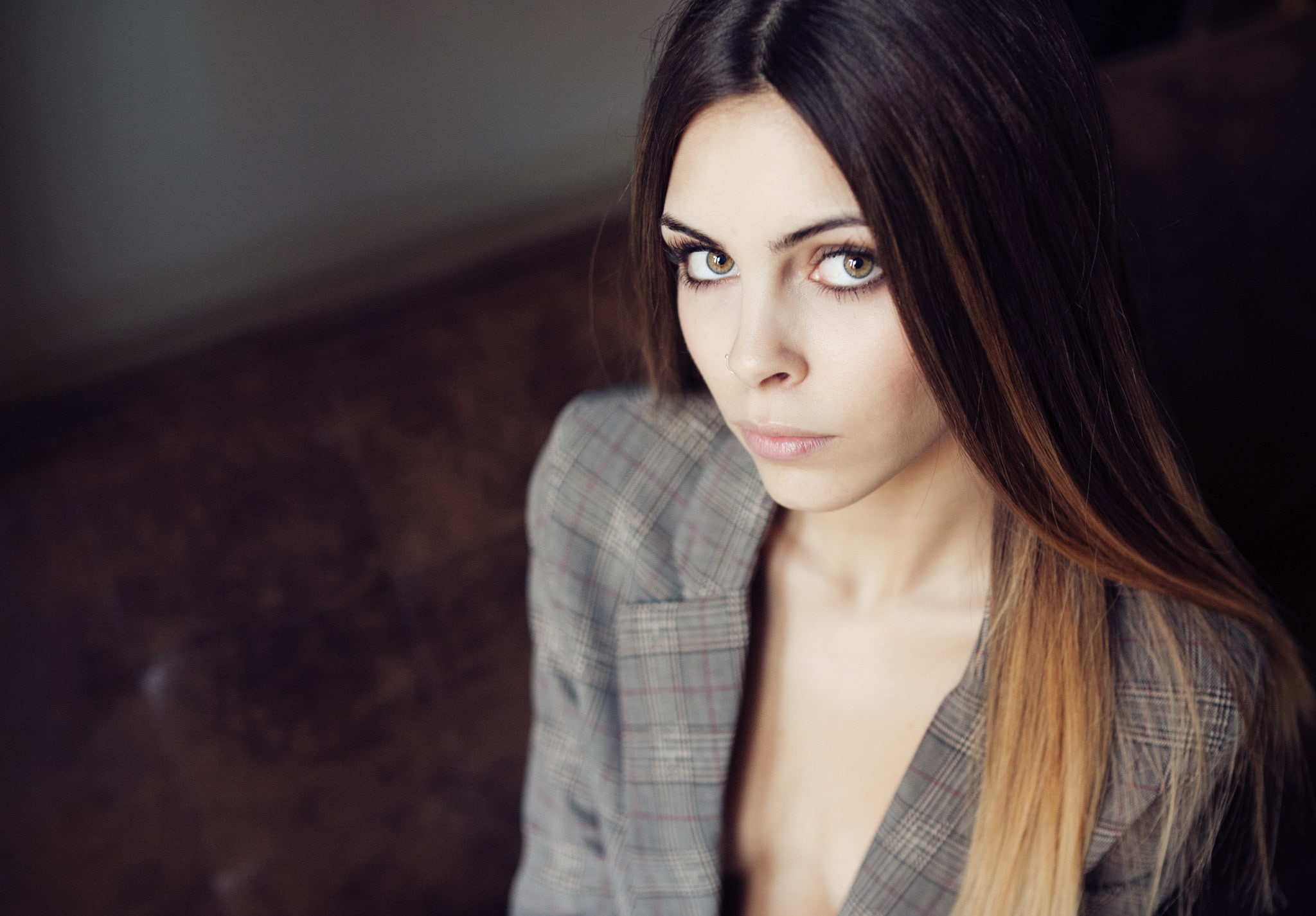 portrait, Ombre Hair, face, 1080P, dyed hair, bokeh, jacket, women, HD Wallpaper