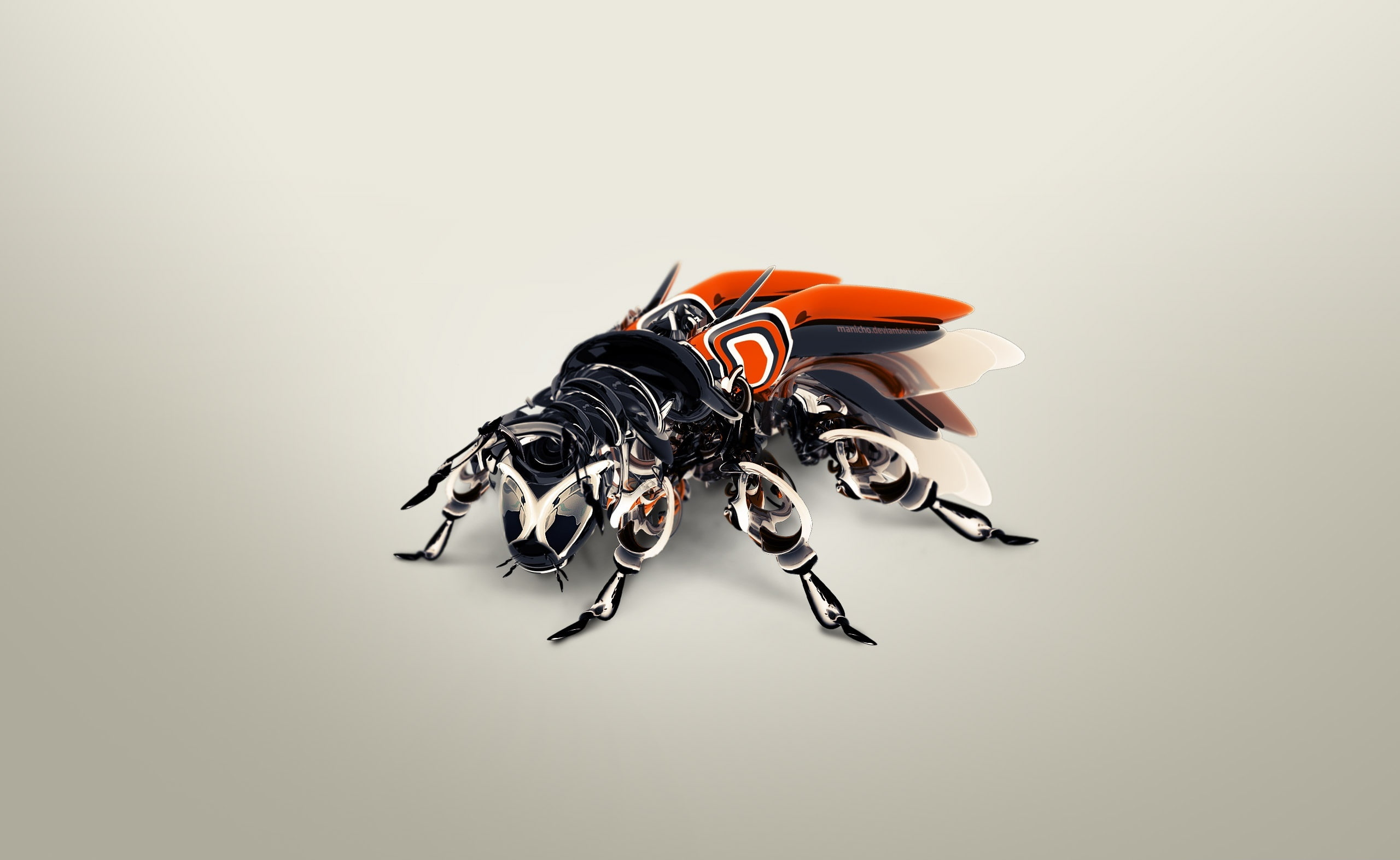 studio shot, african bee, 3D, red, insect, close-up, high angle view, no people, white background, 2K, decor, metal, orange color, biomechanics african bee, HD Wallpaper