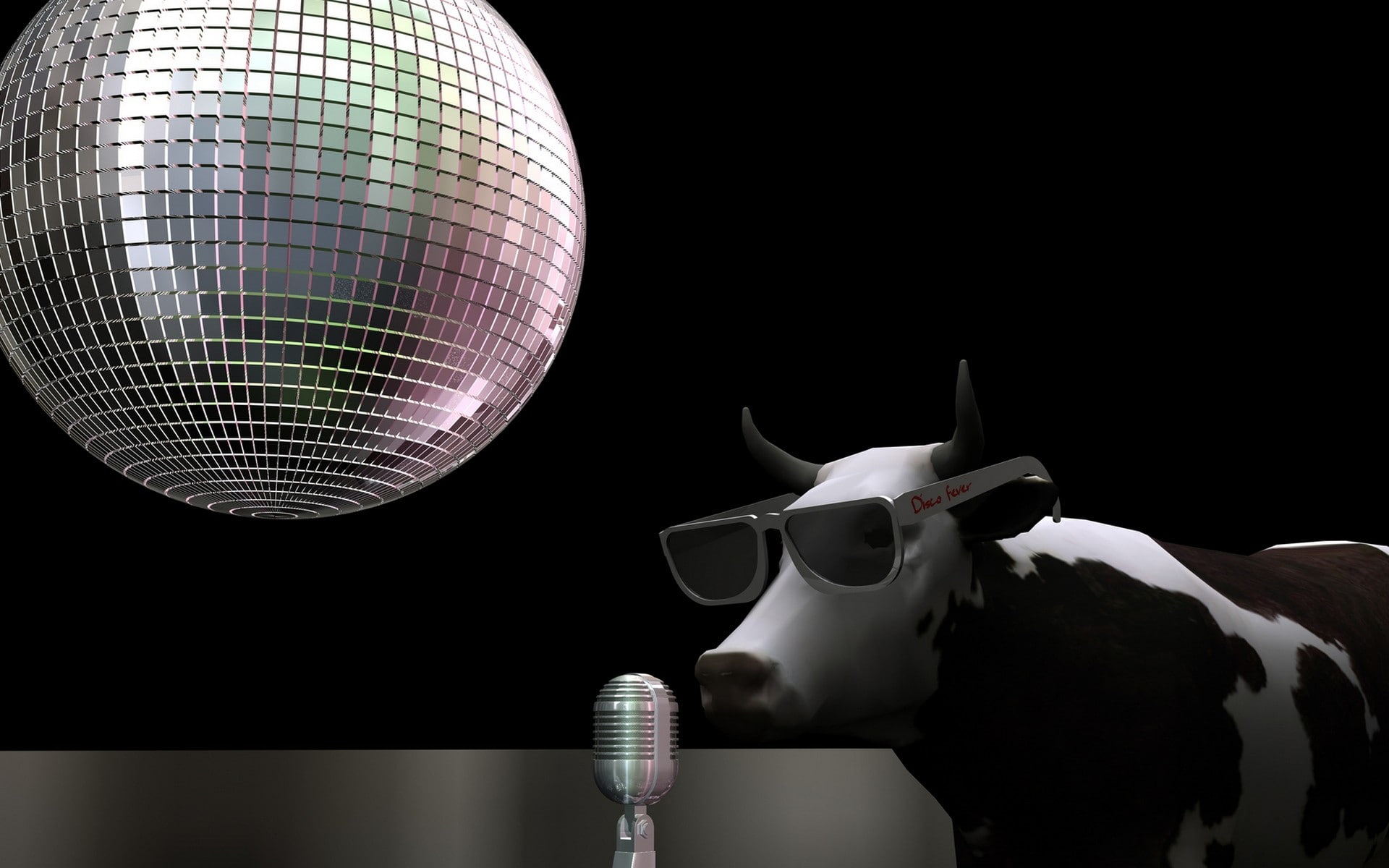 glasses, render, cow, 1080P, disco balls, HD Wallpaper