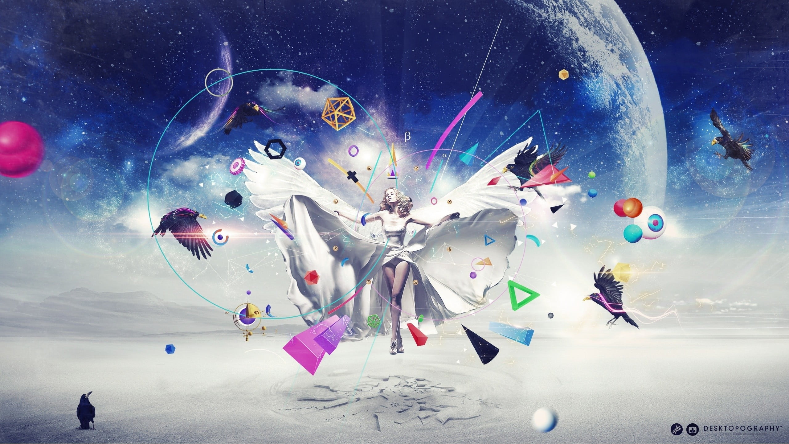 celebration, nature, disco ball, 2K, digital composite, cloud - sky, fantasy art, motion, Desktopography, arts culture and entertainment, confetti, HD Wallpaper