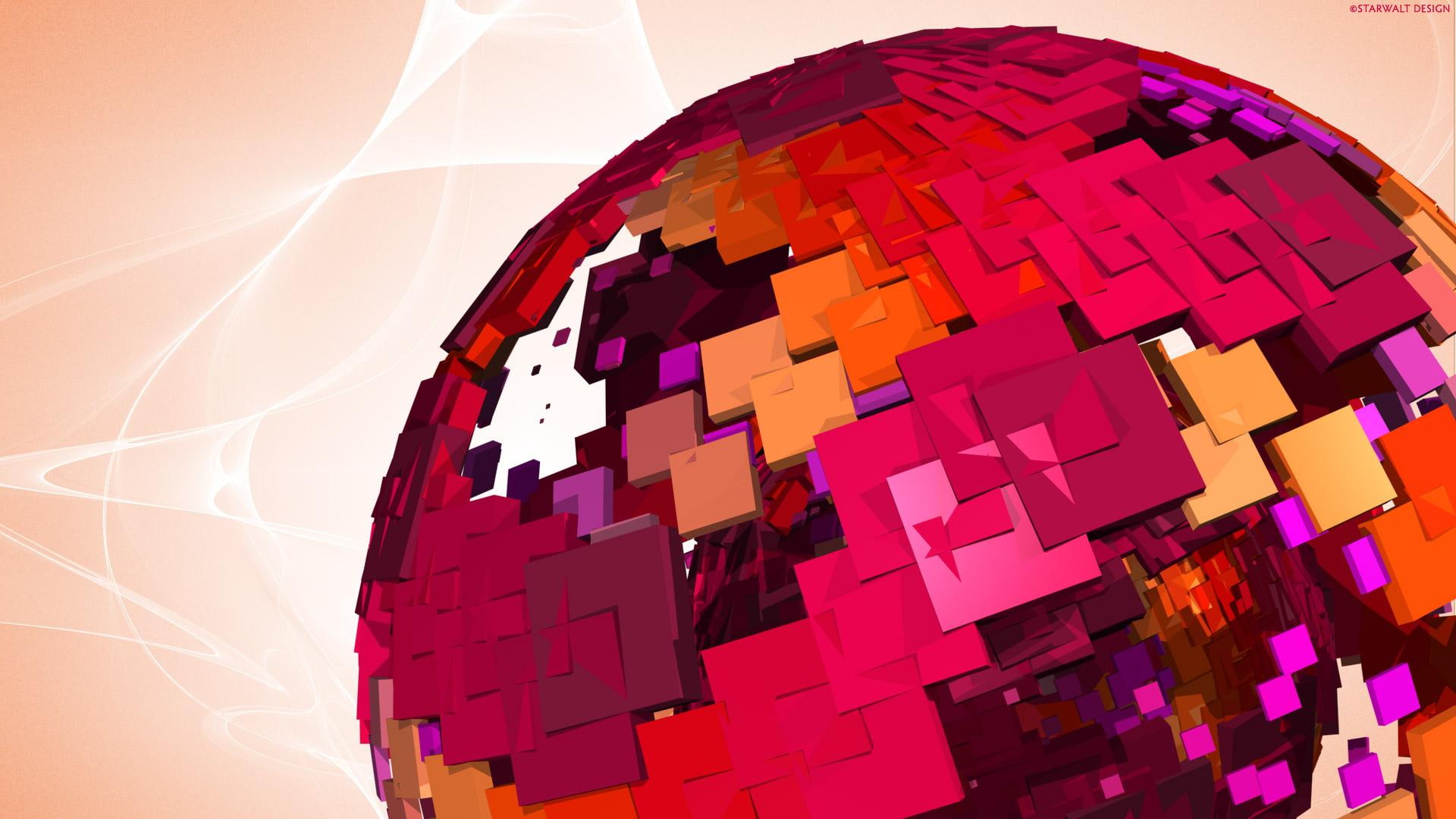 vector and designs, disco, pink, ball, globe, 1080P, red, HD Wallpaper