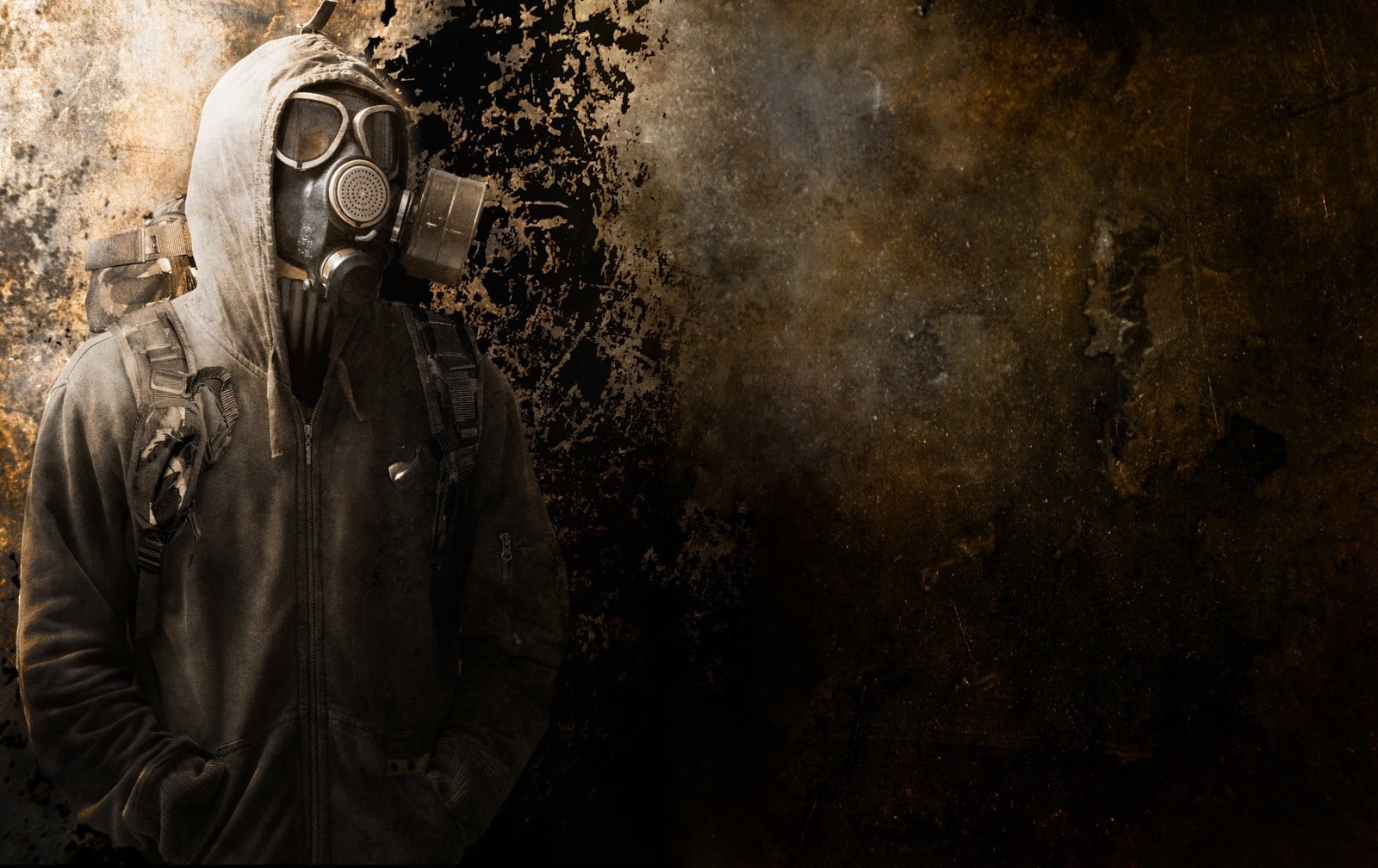 protection, helmet, work helmet, indoors, front view, gas mask, warning sign, mask - disguise, safety, gas masks, 720P, protective mask - workwear, disguise, HD Wallpaper
