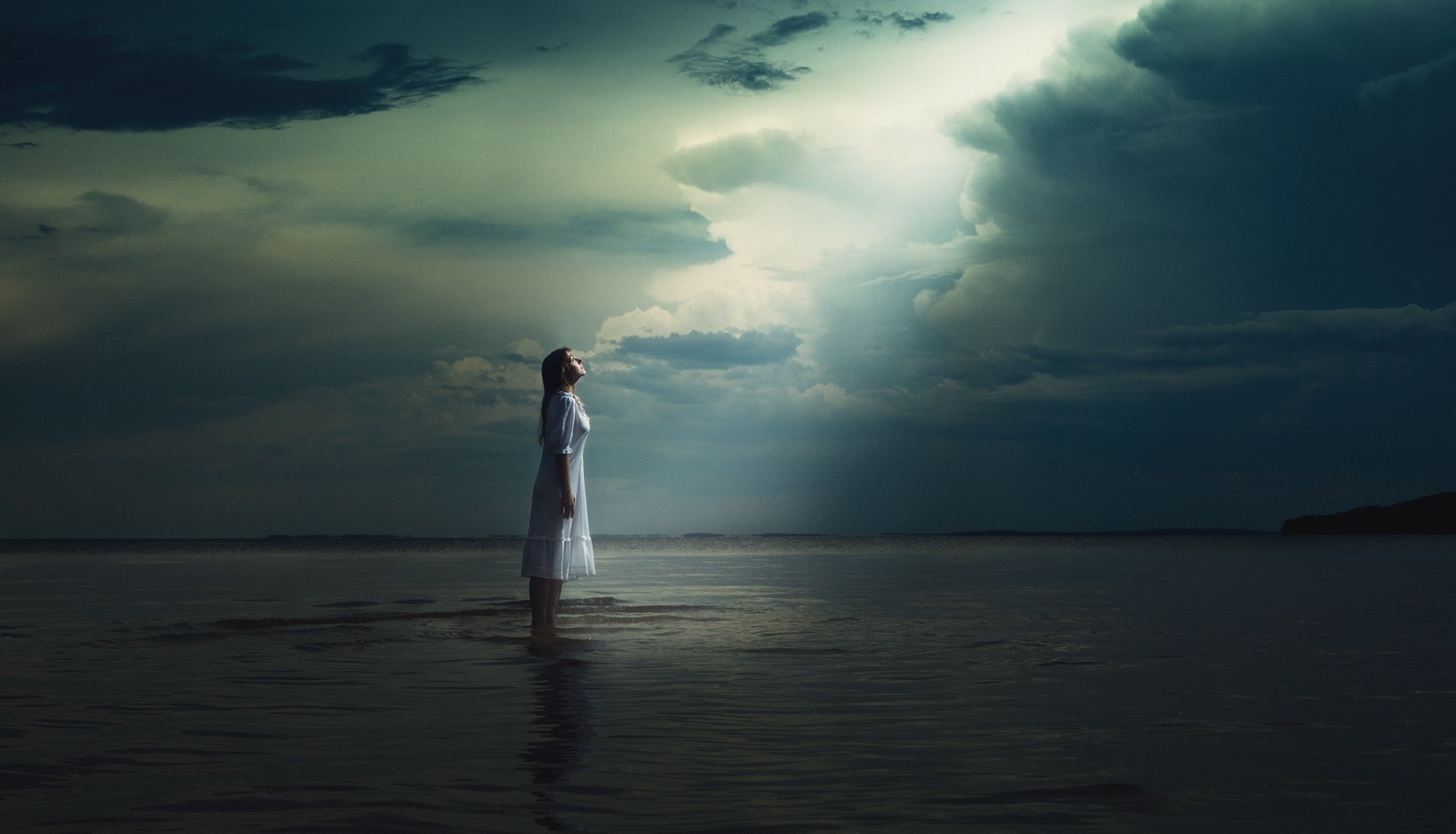 nature, sky, horizon over water, standing, fantasy girl, idyllic, 1080P, women, Sergey Spoyalov, one person, full length, scenics - nature, sunlight, land, HD Wallpaper