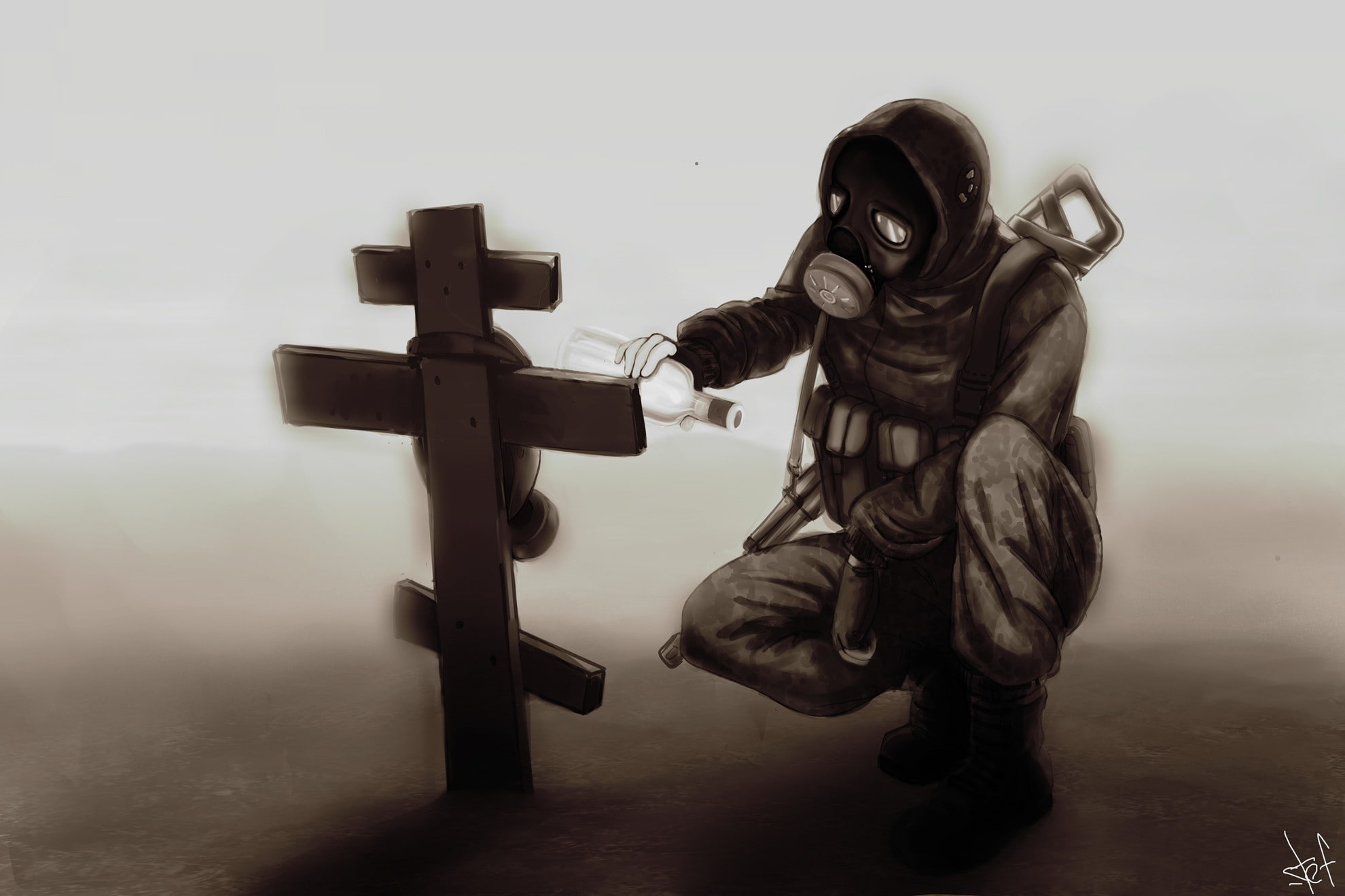 belief, representation, human representation, sitting, gun, gas masks, apocalyptic, 1080P, clothing, one person, protection, holding, S.T.A.L.K.E.R., security, HD Wallpaper