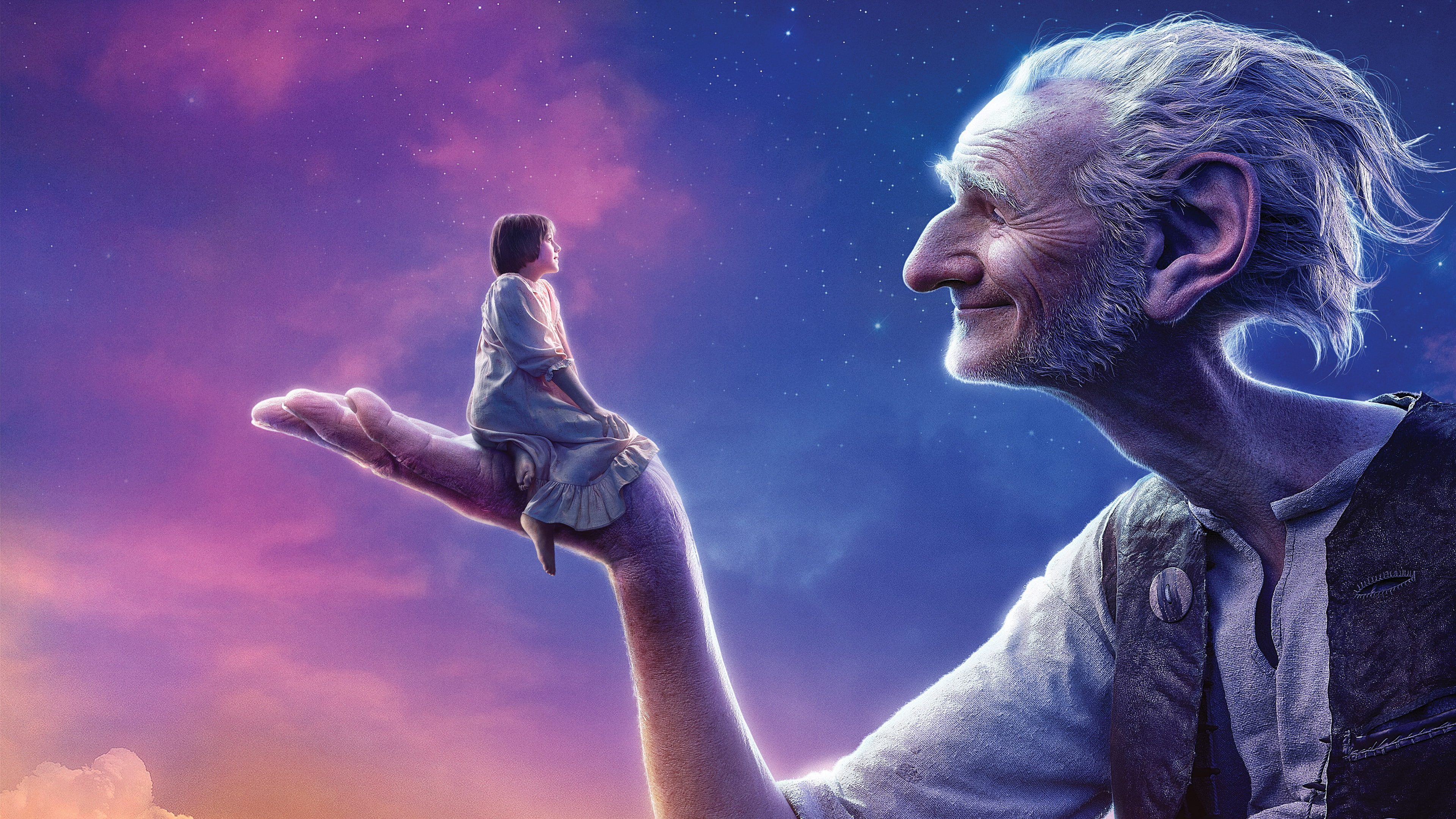 4K, males, night, senior adult, Big Friendly Giant, sky, 4K, profile view, adult, nature, senior men, human limb, The BFG, Sophie, side view, two people, HD Wallpaper