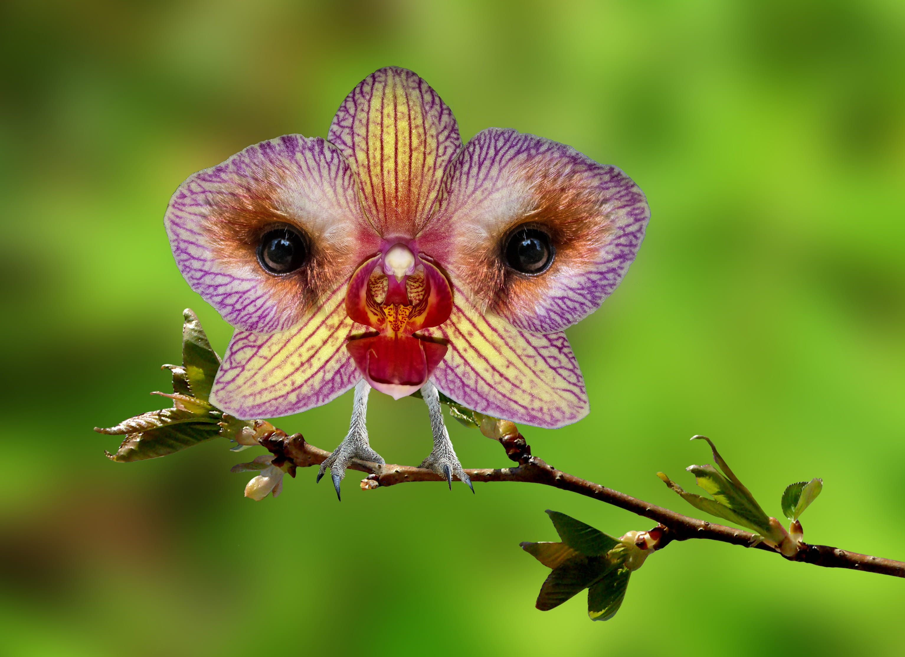 animals in the wild, invertebrate, art, flower, branch, orchid, no people, focus on foreground, digiart, flower head, vulnerability, 2K, growth, insect, HD Wallpaper