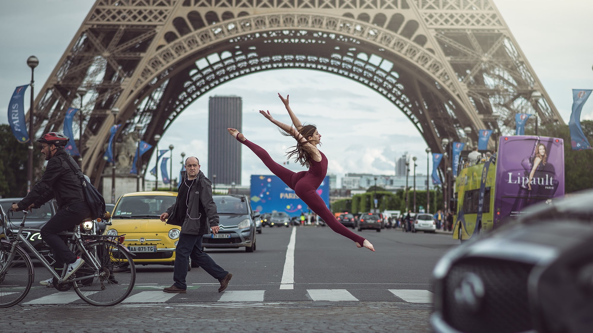 urban, lifestyles, women in cities, positive emotion, adult, built structure, ballerina, Paris, women, photo manipulation, leisure activity, Eiffel Tower, HD Wallpaper