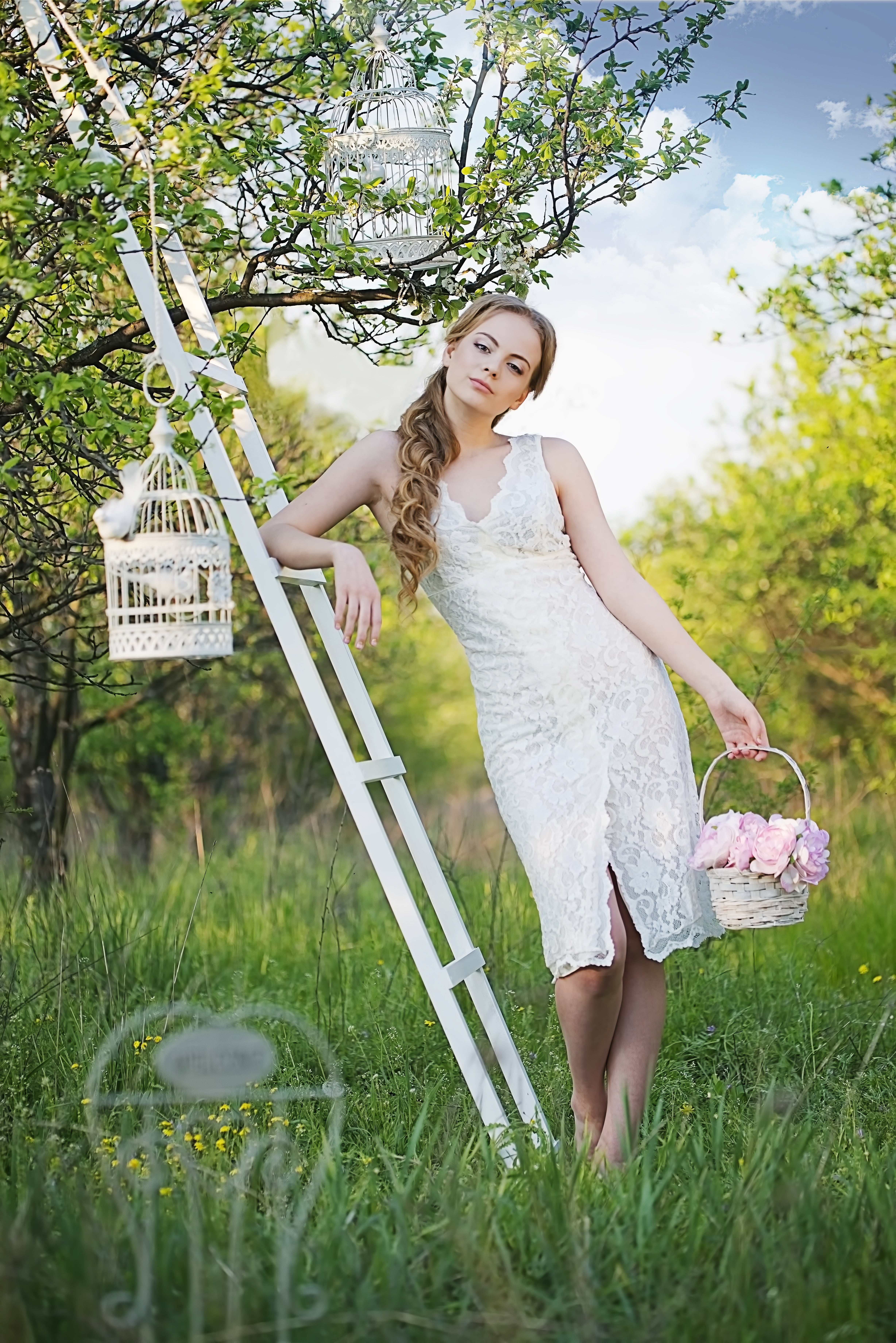 young adult, holding, caucasian Ethnicity, light, flowers, leaning, forest, 5K, young women, one person, happiness, flower, spring, wooden, girl, photo, Phone HD Wallpaper